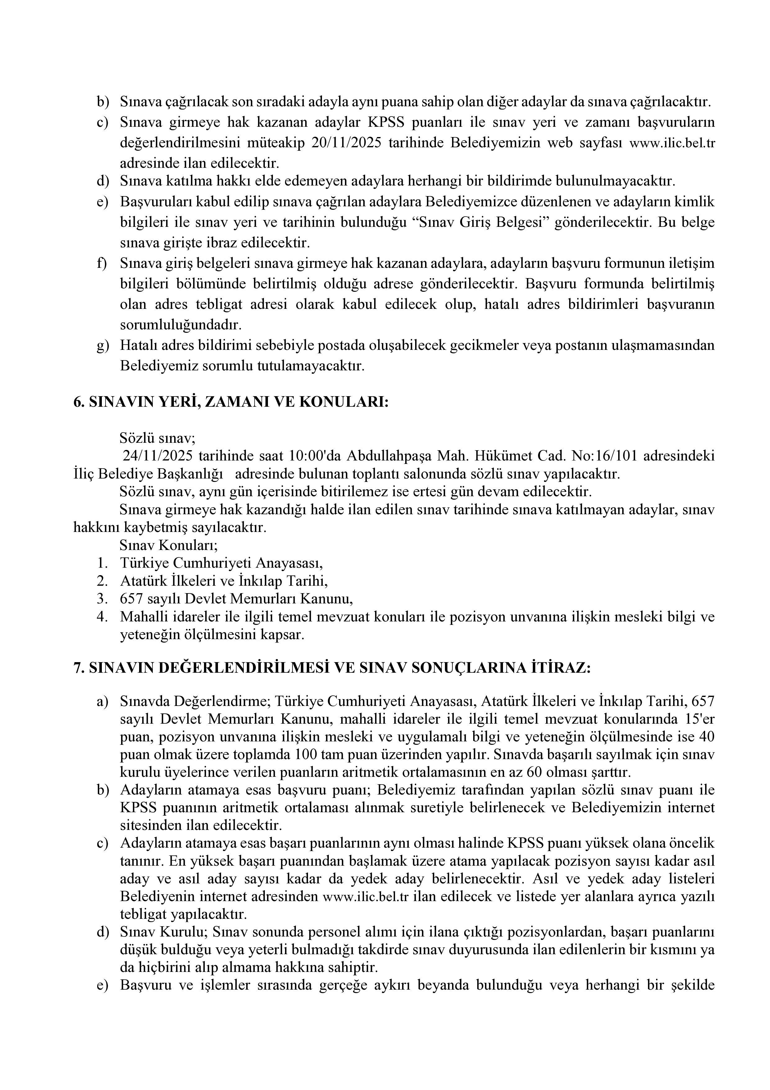 İLİÇ BELEDİYE BAŞKANLIĞI 1 SÖZLEŞMELİ PERSONEL ALACAK( Ekonomist) ( 17 Kasım - 19 Kasım) İlan İçeriği Sayfa 3