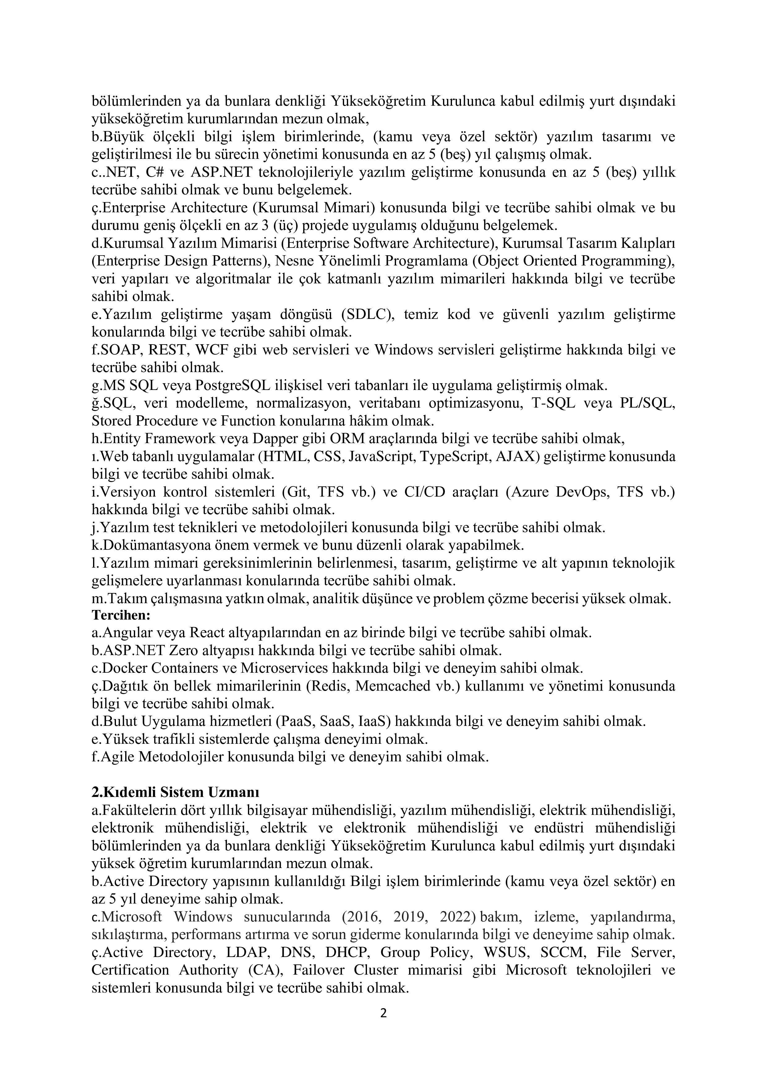 YURTDIŞI TÜRKLER VE AKRABA TOPLULUKLAR BAŞKANLIĞI 5  SÖZLEŞMELİ BİLİŞİM PERSONELİ ALACAK ( 7 Ekim - 22 Ekim) İlan İçeriği Sayfa 2