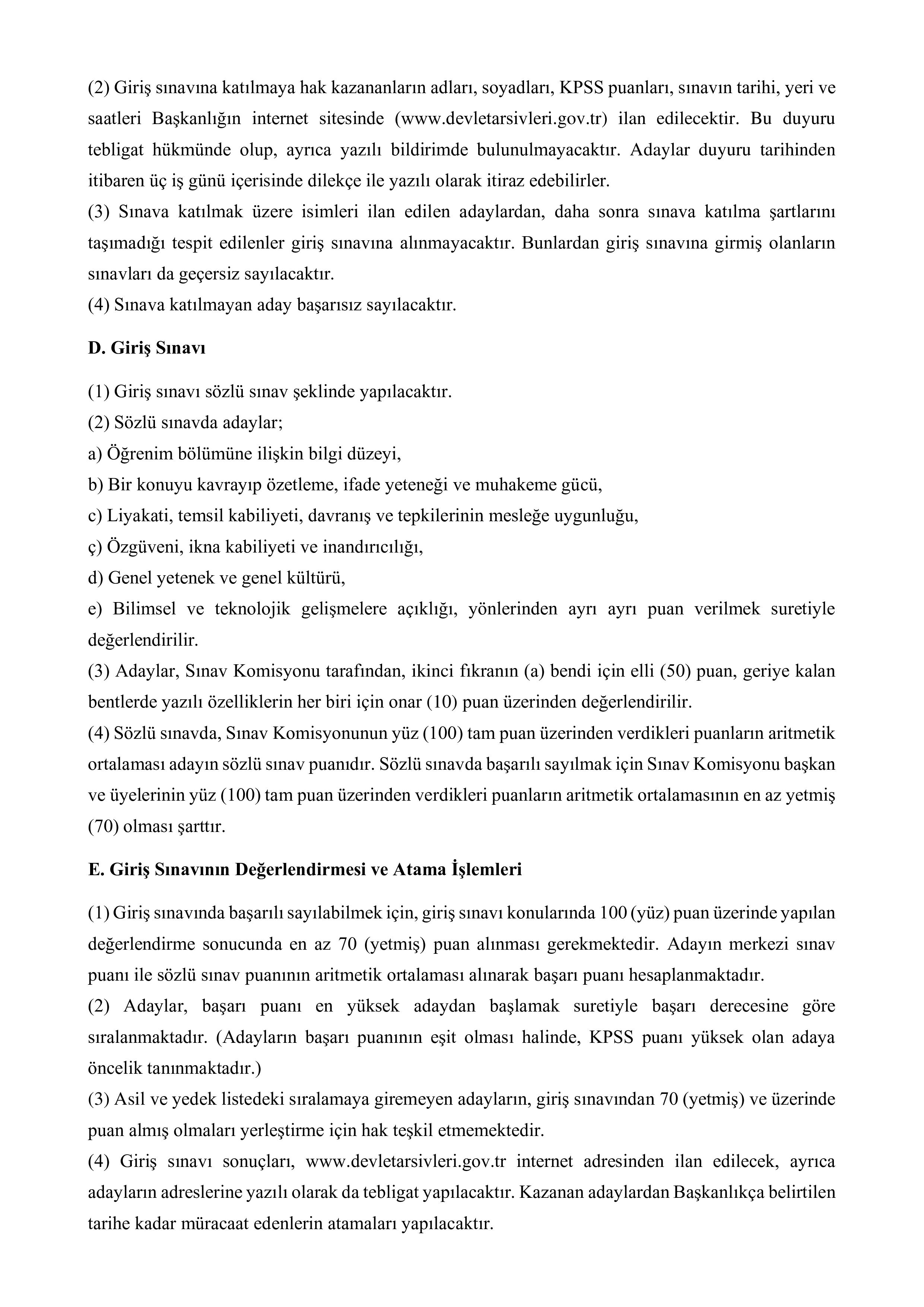 DEVLET ARŞİVLERİ BAŞKANLIĞI 10 ARŞİV UZMAN YARDIMCISI ALACAK ( 7 Kasım - 7 Aralık) İlan İçeriği Sayfa 3