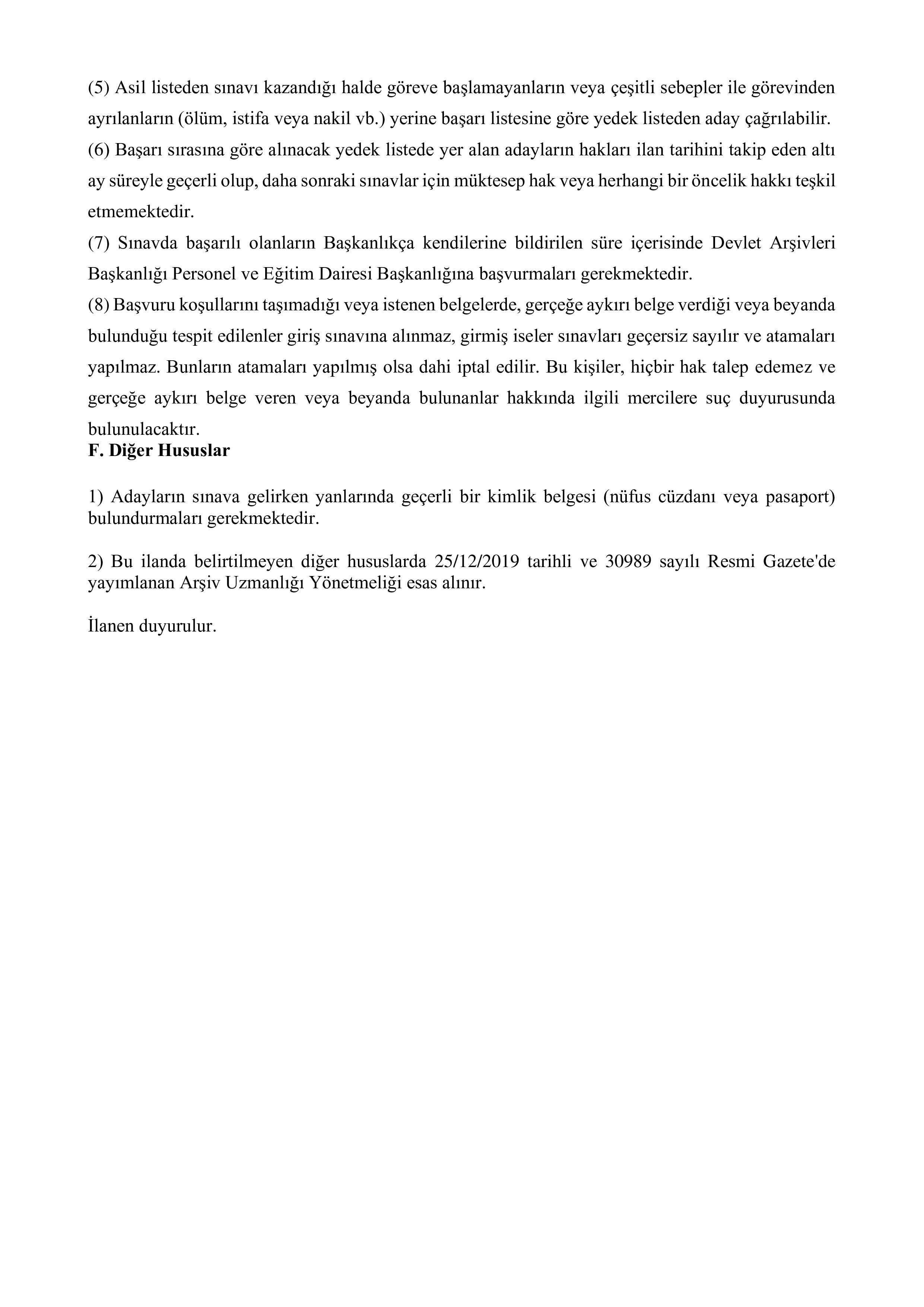 DEVLET ARŞİVLERİ BAŞKANLIĞI 10 ARŞİV UZMAN YARDIMCISI ALACAK ( 7 Kasım - 7 Aralık) İlan İçeriği Sayfa 4