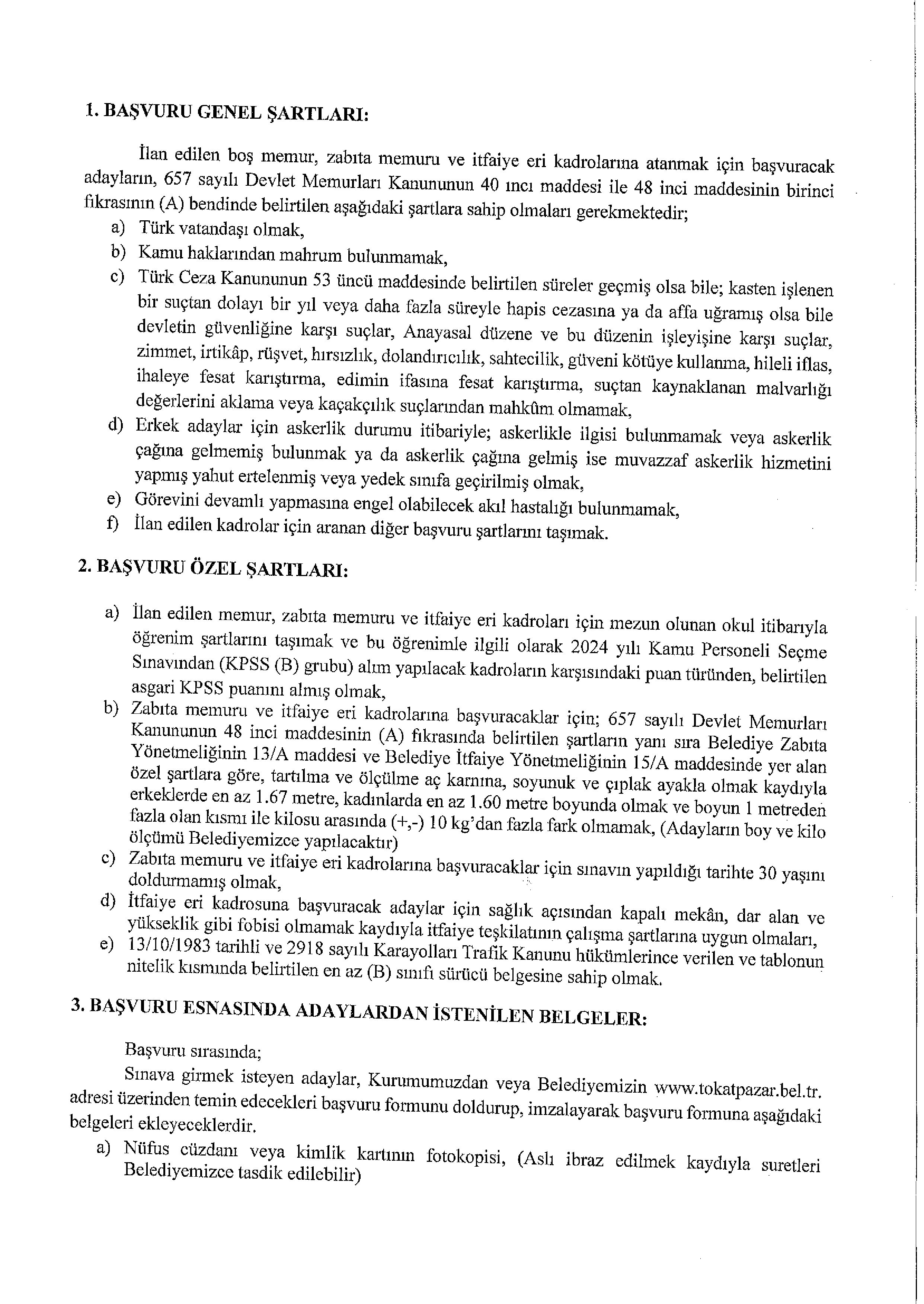 İlan İçeriği Sayfa 3 PAZAR (TOKAT) BELEDİYE BAŞKANLIĞI 8 MEMUR ALACAK ( 15 Aralık - 17 Aralık) İlan İçeriği Sayfa 3