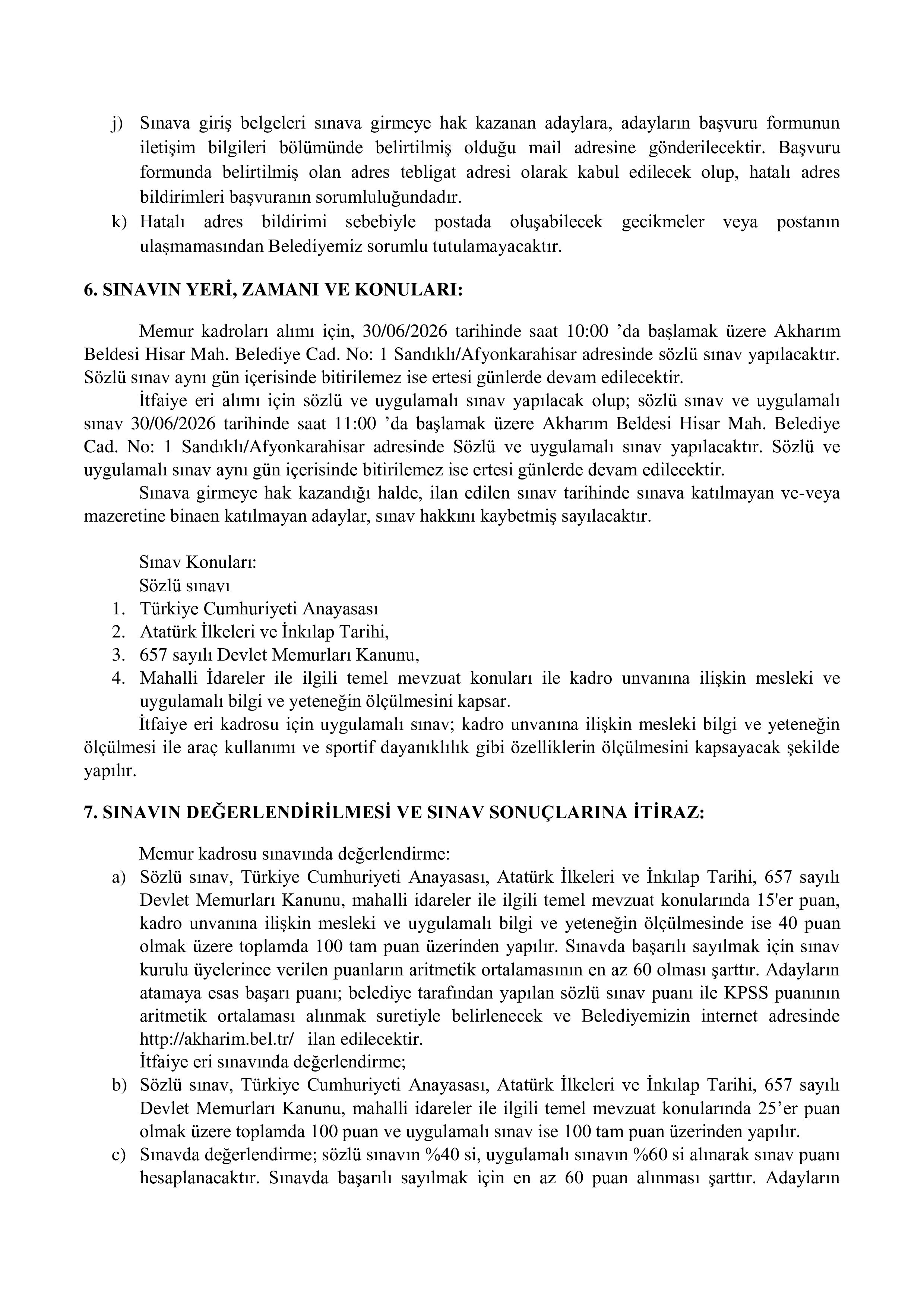 AKHARIM BELEDİYE BAŞKANLIĞI 2 MEMUR ALACAK ( 16 Haziran - 18 Haziran) İlan İçeriği Sayfa 4