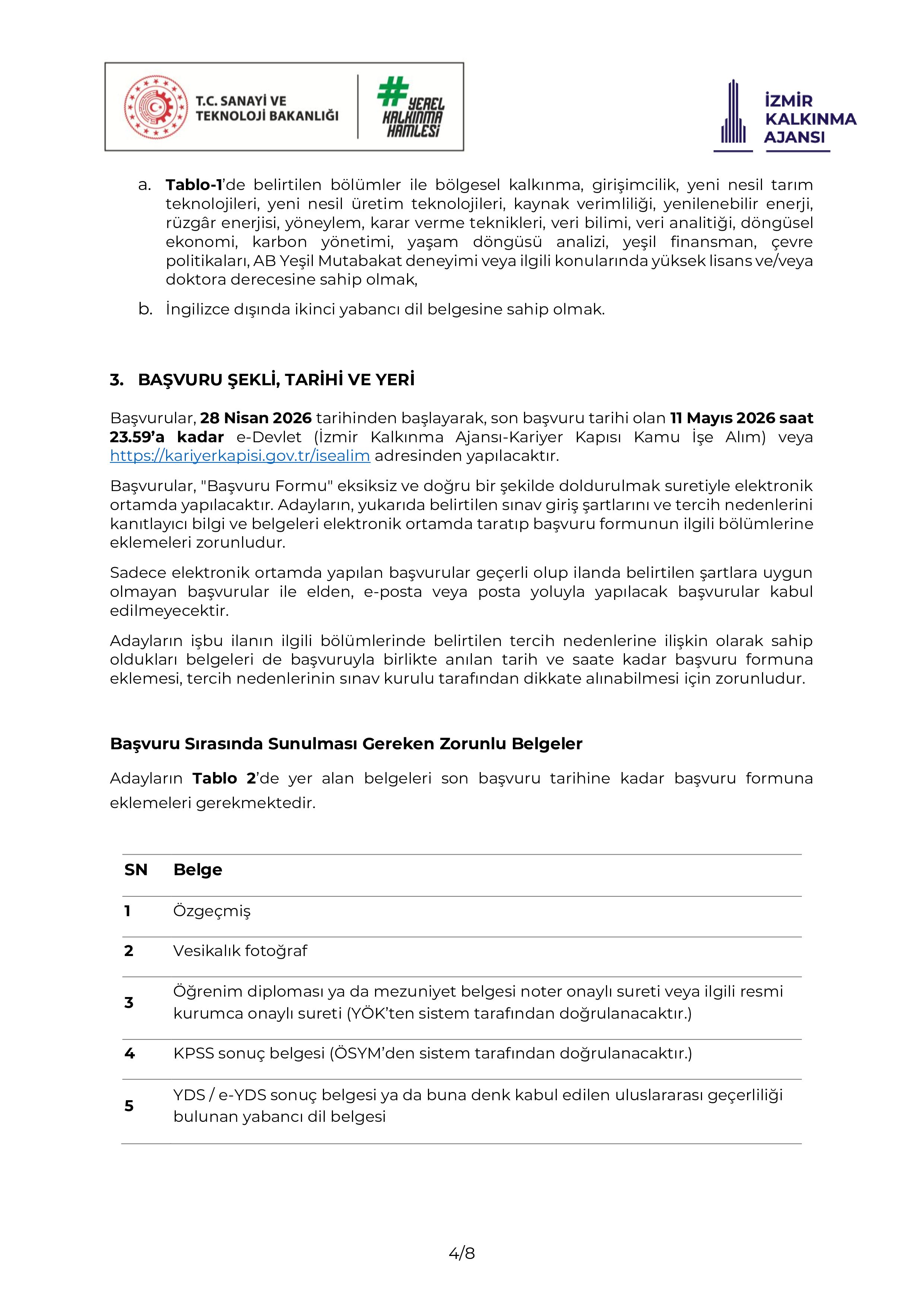 İlan İçeriği Sayfa 4 İZMİR KALKINMA AJANSI 6 SÖZLEŞMELİ PERSONEL ALACAK ( 28 Nisan - 11 Mayıs) İlan İçeriği Sayfa 4