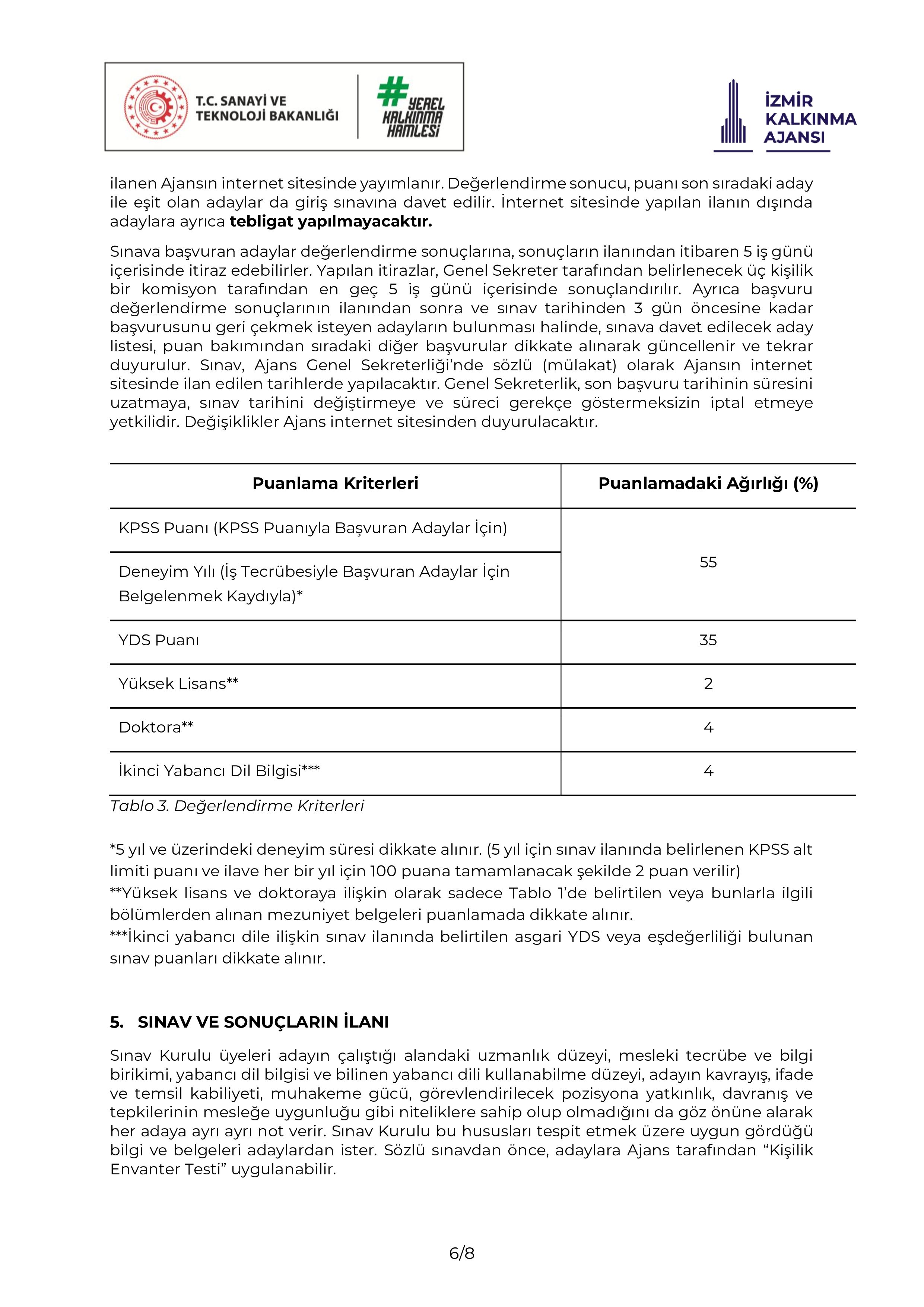 İlan İçeriği Sayfa 6 İZMİR KALKINMA AJANSI 6 SÖZLEŞMELİ PERSONEL ALACAK ( 28 Nisan - 11 Mayıs) İlan İçeriği Sayfa 6