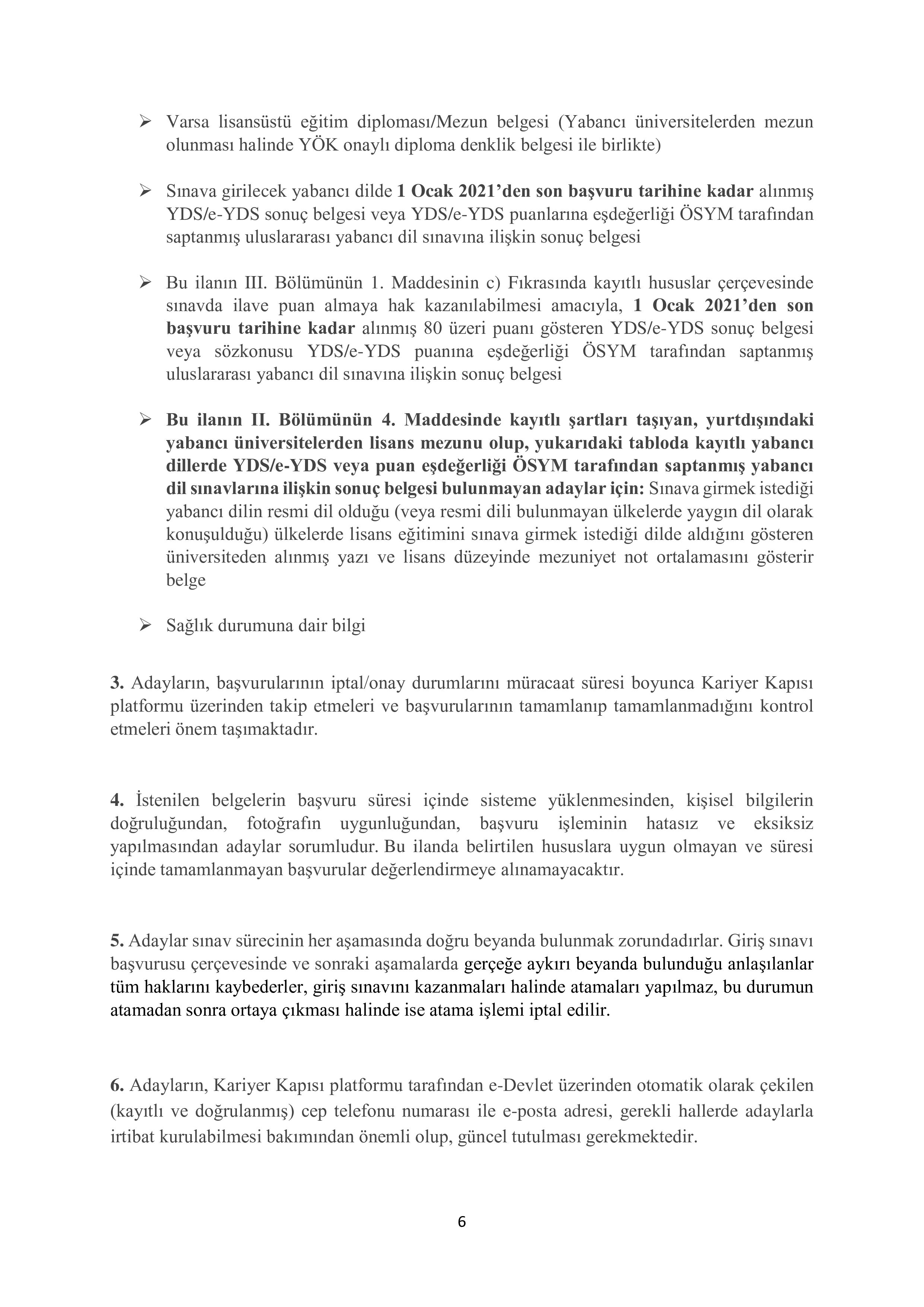 DIŞİŞLERİ BAKANLIĞI 200 ADAY MESLEK MEMURU ALACAK ( 16 Ağustos - 10 Eylül) İlan İçeriği Sayfa 6