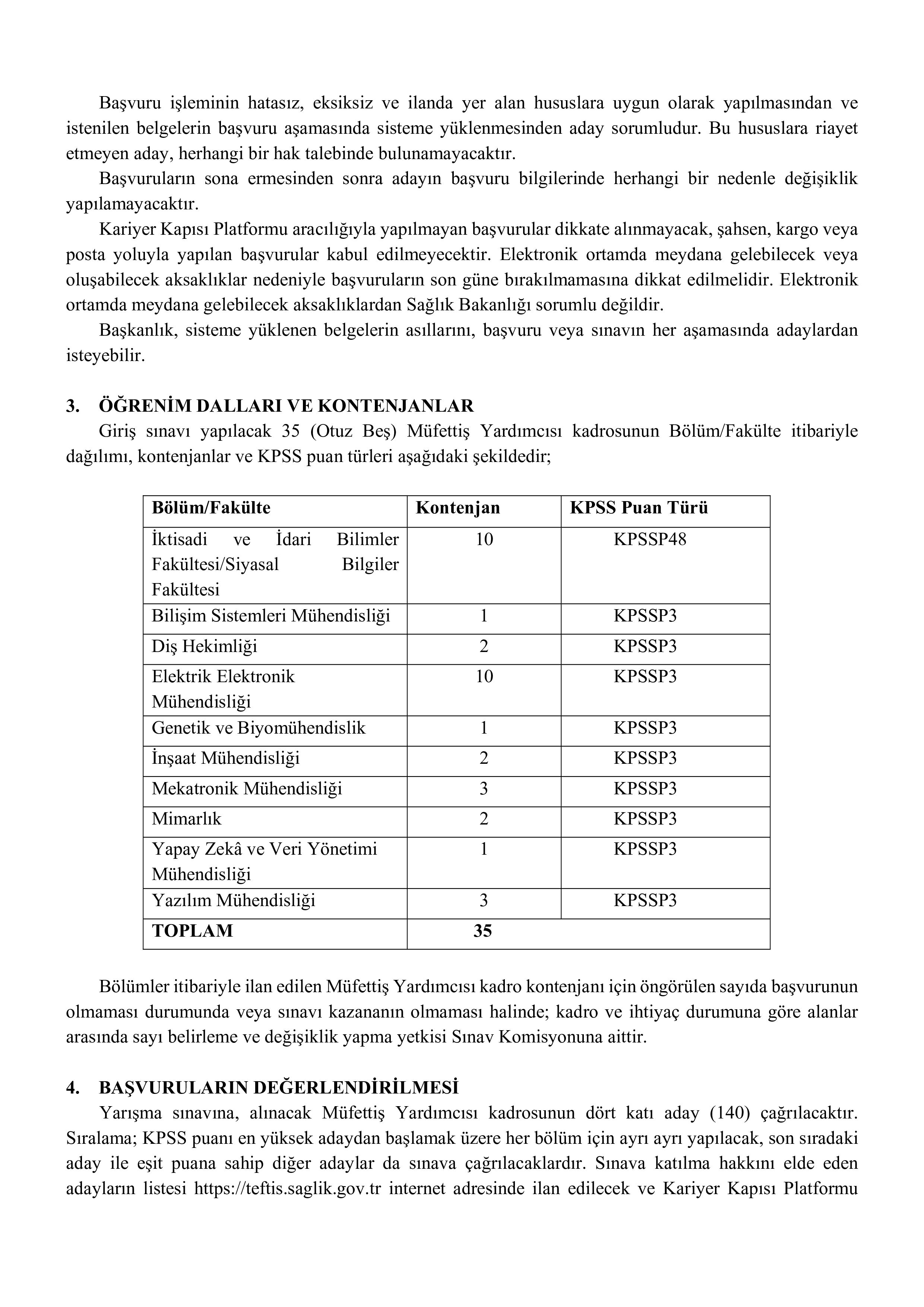 SAĞLIK BAKANLIĞI 35 MÜFETTİŞ YARDIMCISI ALACAK ( 25 Ağustos - 9 Eylül) İlan İçeriği Sayfa 2