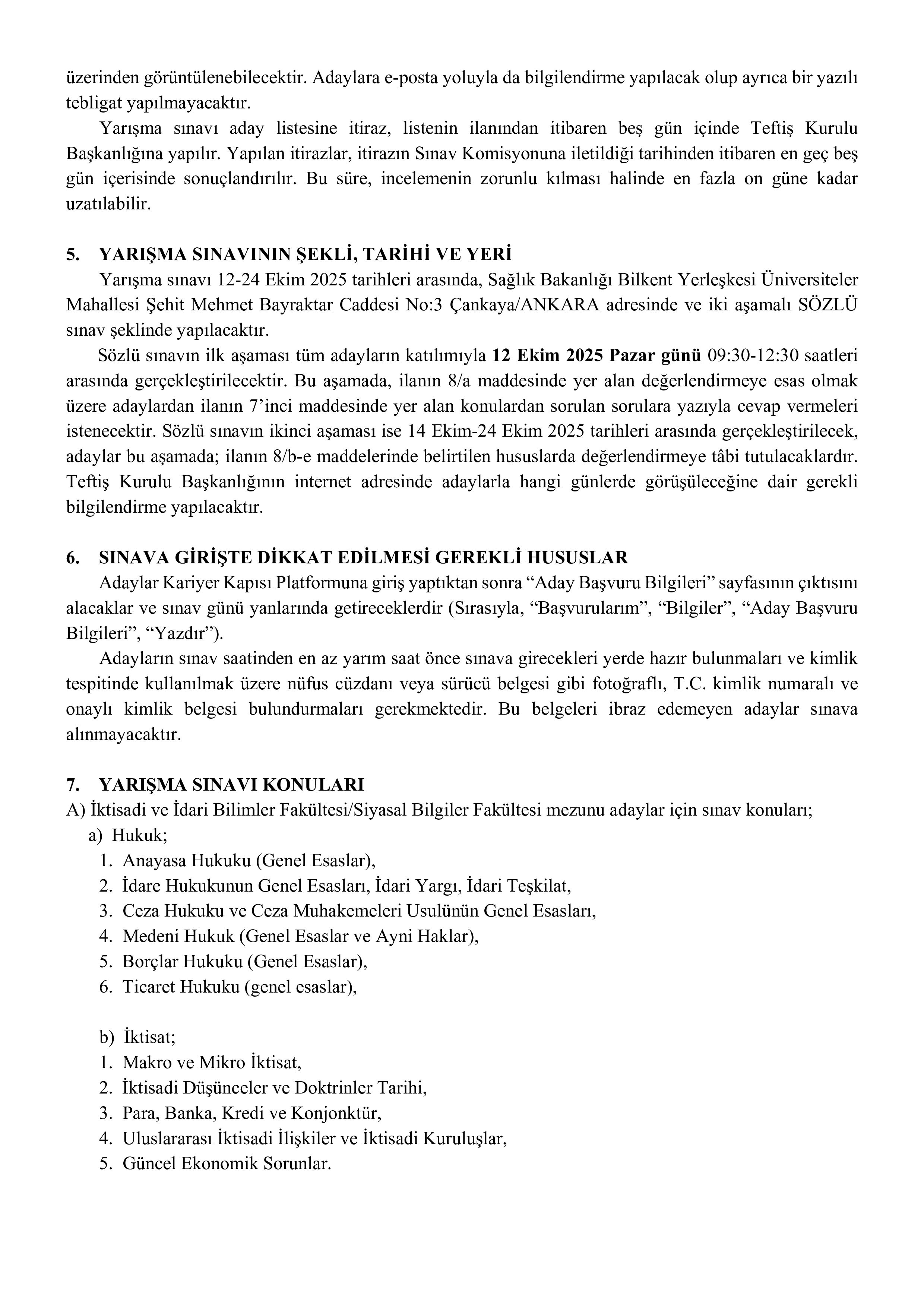SAĞLIK BAKANLIĞI 35 MÜFETTİŞ YARDIMCISI ALACAK ( 25 Ağustos - 9 Eylül) İlan İçeriği Sayfa 3