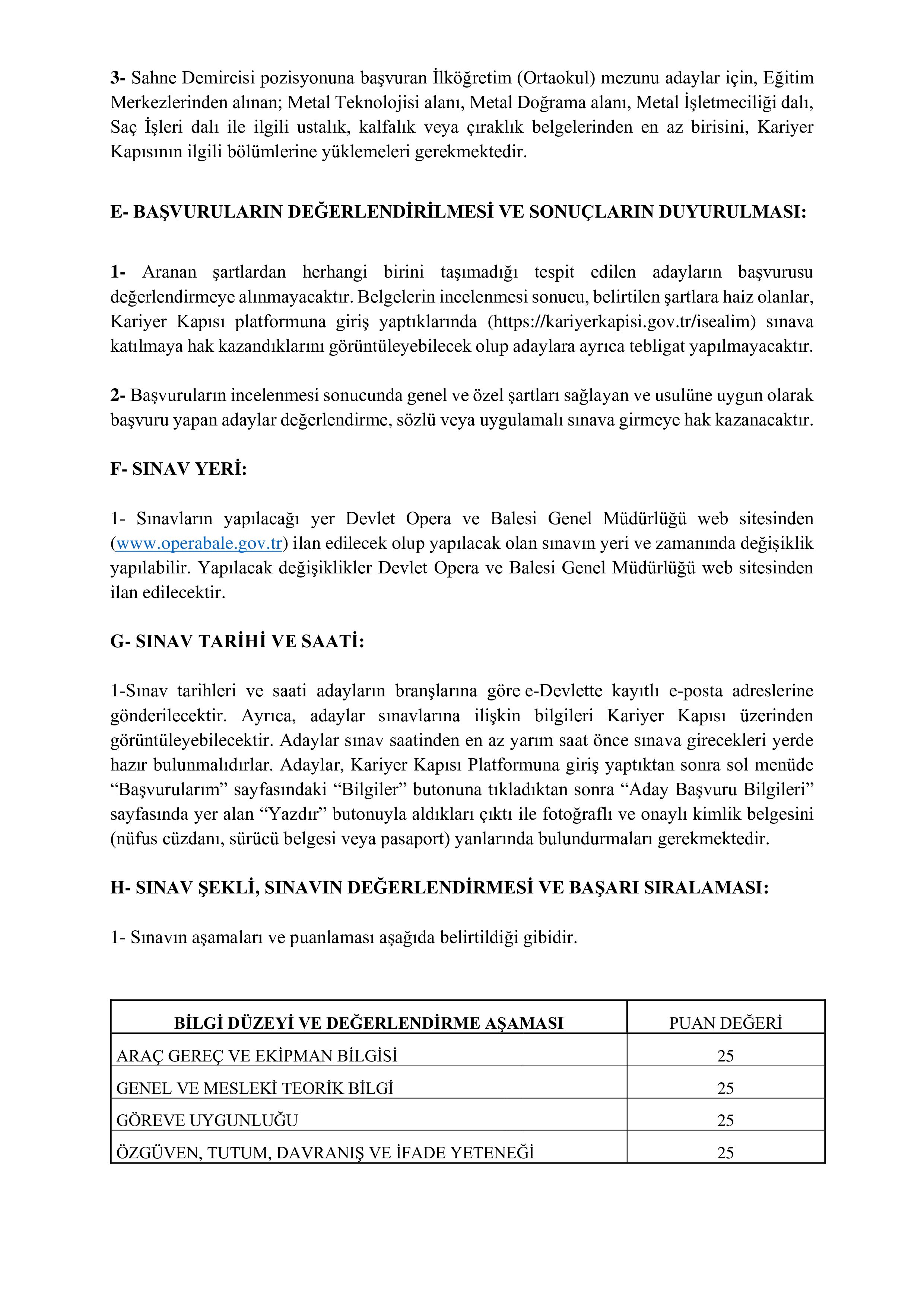 DEVLET OPERA VE BALESİ GENEL MÜDÜRLÜĞÜ 25 SÖZLEŞMELİ PERSONEL ALACAK ( 8 Aralık - 22 Aralık) İlan İçeriği Sayfa 7