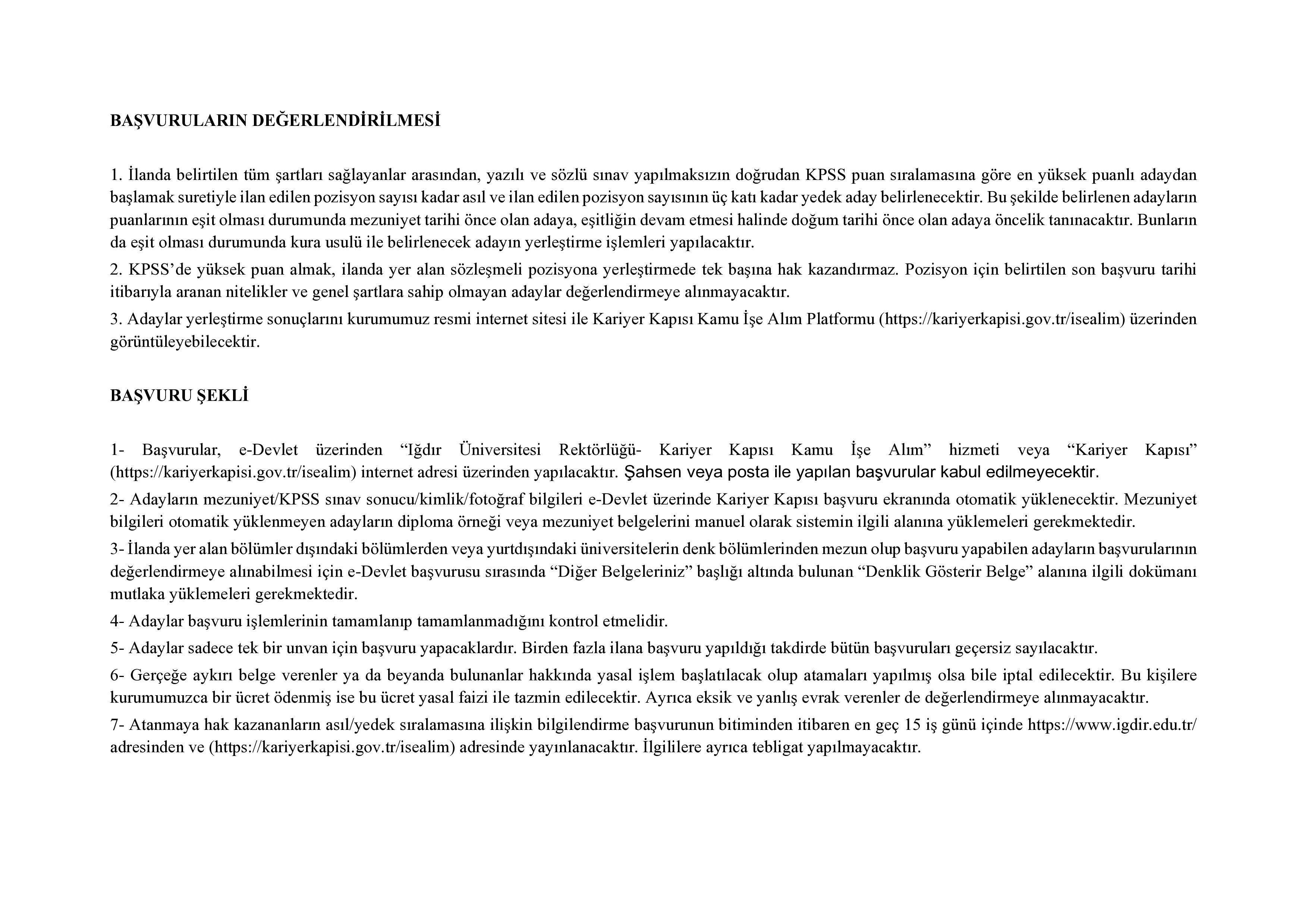 IĞDIR ÜNİVERSİTESİ 3 SÖZLEŞMELİ PERSONEL ALACAK ( 8 Aralık - 22 Aralık) İlan İçeriği Sayfa 3