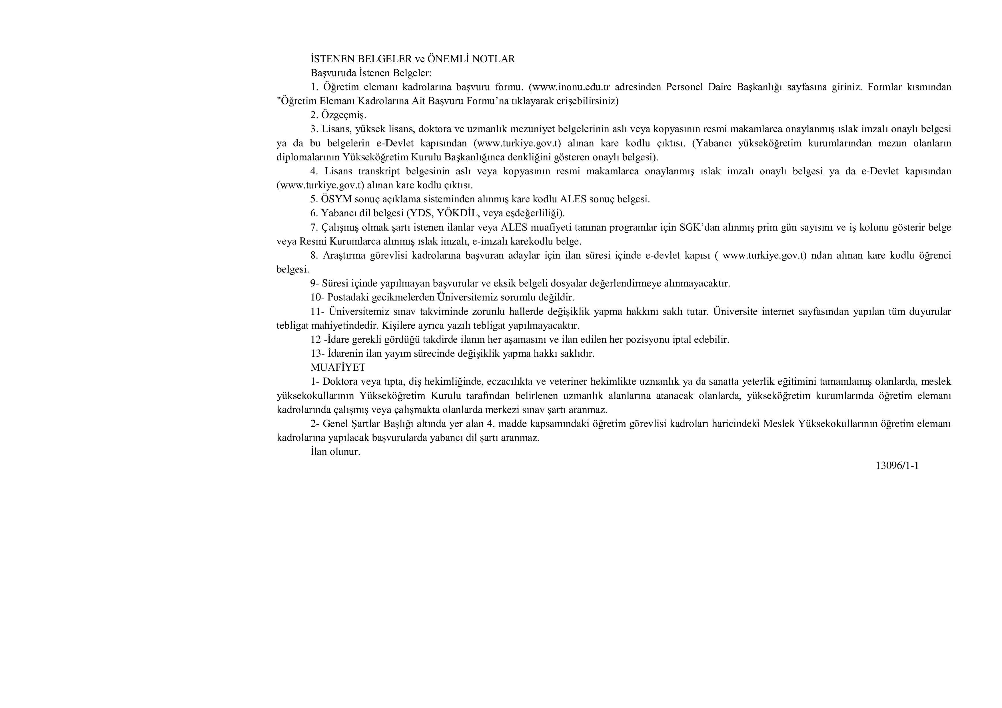 İNÖNÜ ÜNİVERSİTESİ İNÖNÜ ÜNİVERSİTESİ 3 ÖĞRETİM ELEMANI ALACAK ( 8 Aralık - 22 Aralık) İlan İçeriği Sayfa 3