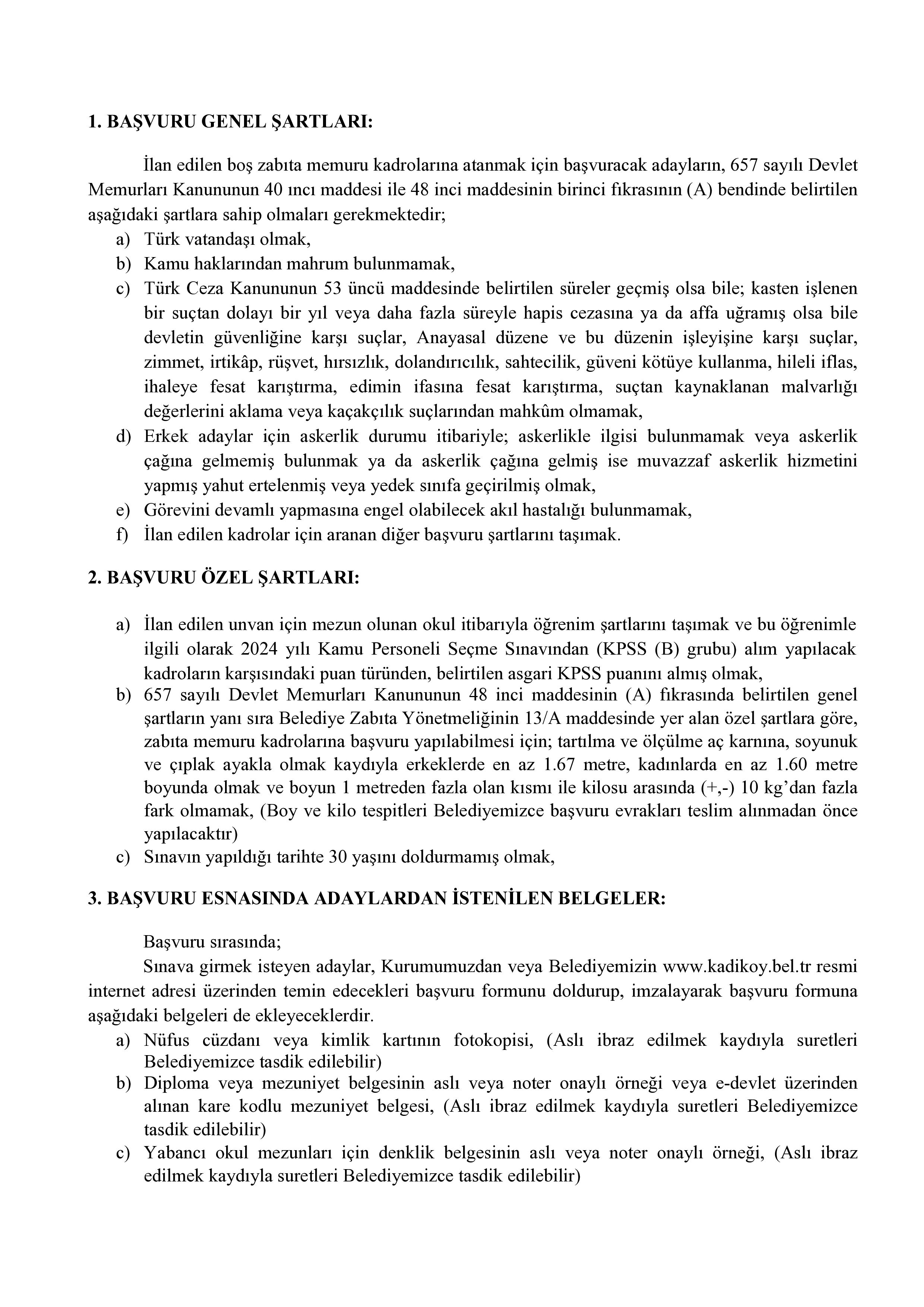 KADIKÖY (İSTANBUL) BELEDİYE BAŞKANLIĞI 25 MEMUR ALACAK ( 26 Ocak - 30 Ocak) İlan İçeriği Sayfa 2