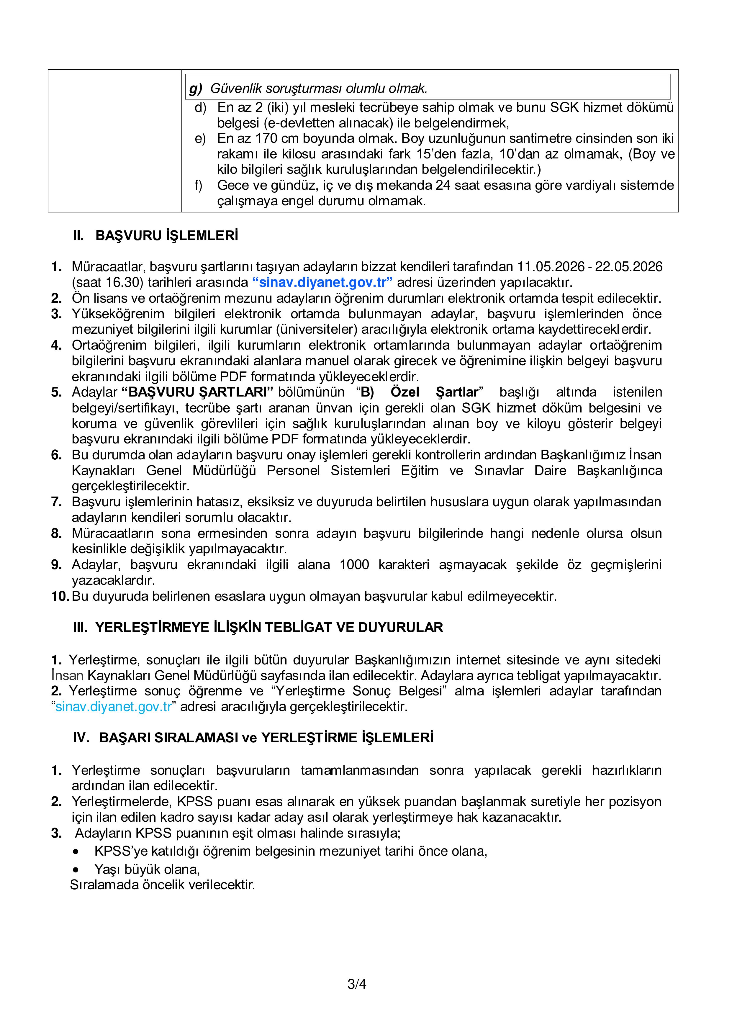 DİYANET İŞLERİ BAŞKANLIĞI 13 SÖZLEŞMELİ PERSONEL ALACAK ( 11 Mayıs - 22 Mayıs) İlan İçeriği Sayfa 3