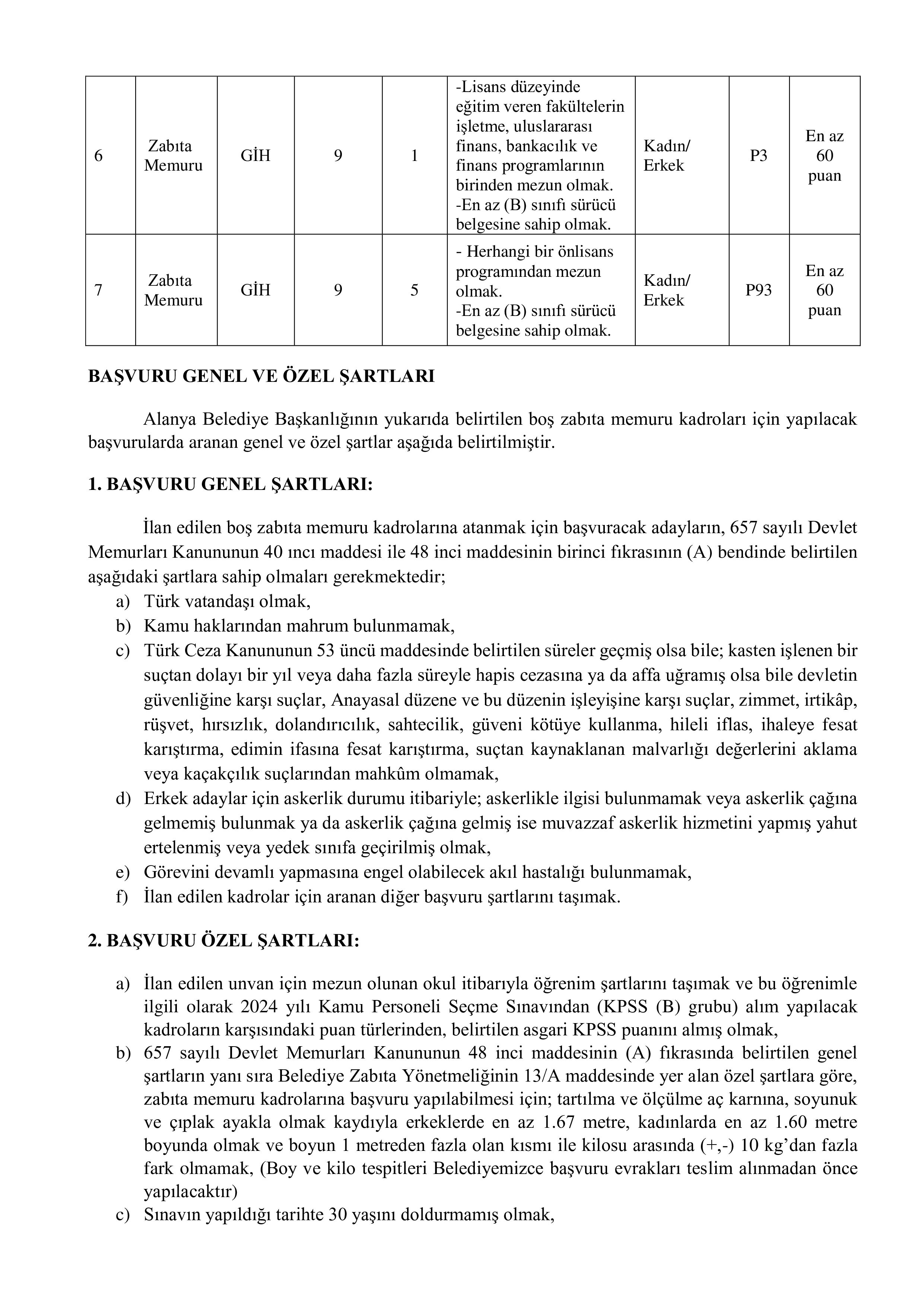 İlan İçeriği Sayfa 2 ALANYA BELEDİYE BAŞKANLIĞI 20 ZABITA MEMURU ALACAK ( 1 Haziran - 5 Haziran) İlan İçeriği Sayfa 2