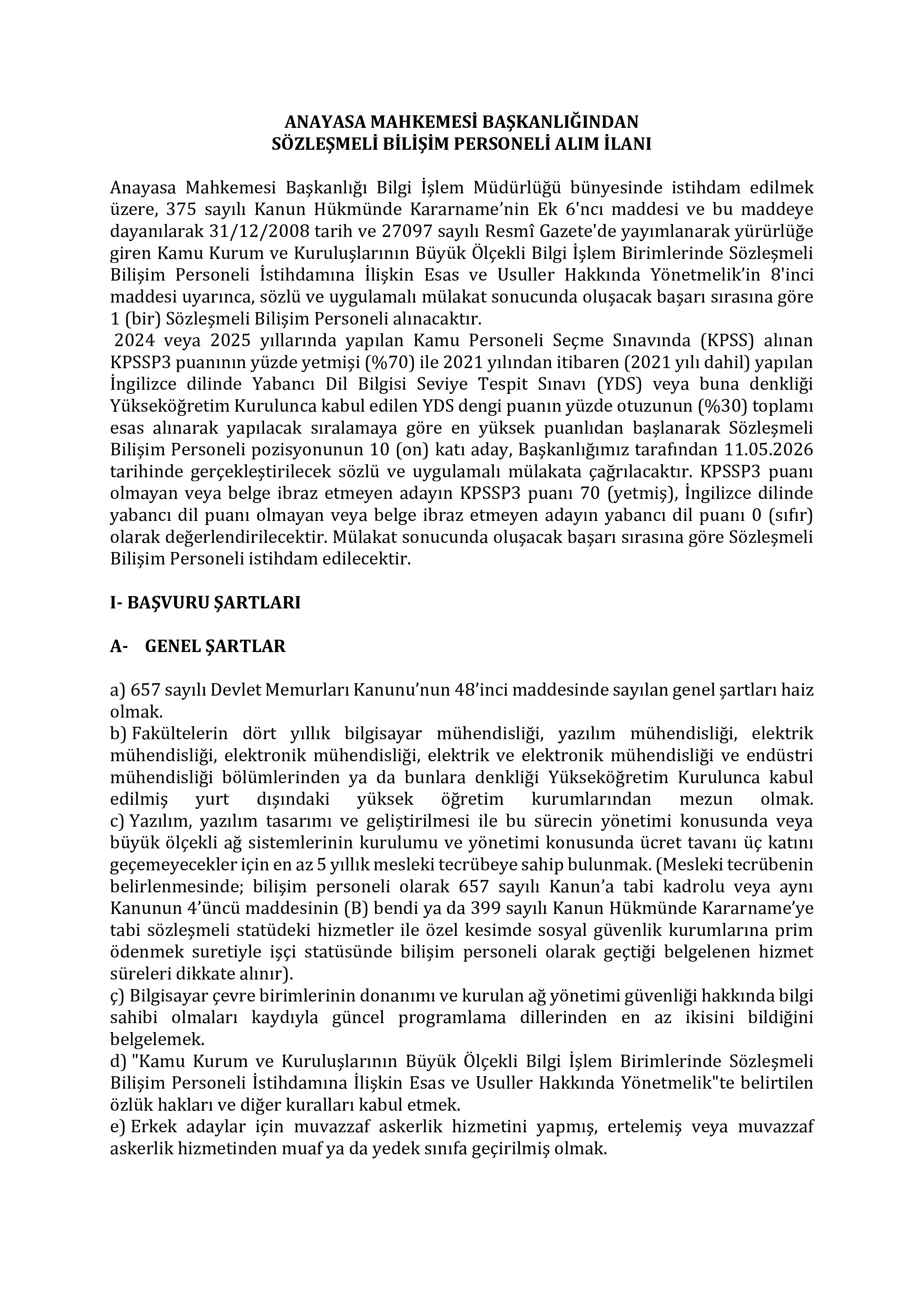 İlan İçeriği Sayfa 1 ANAYASA MAHKEMESİ BAŞKANLIĞI 1 ALACAK ( 8 Nisan - 22 Nisan) İlan İçeriği Sayfa 1