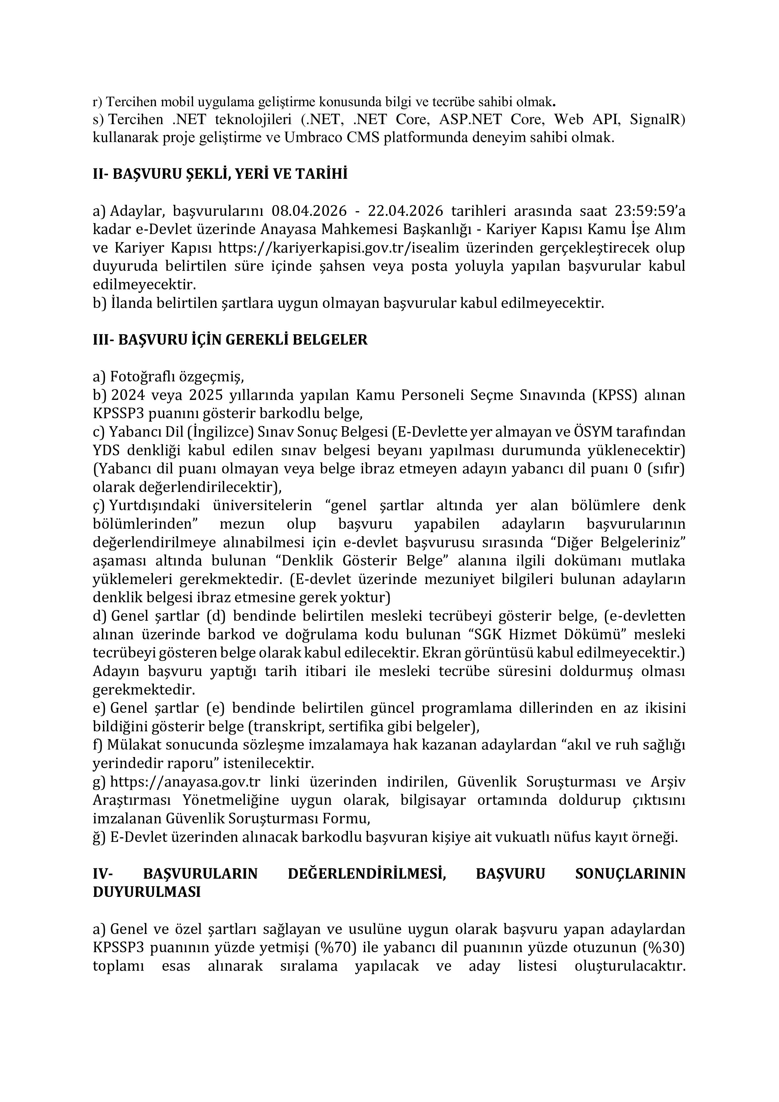 İlan İçeriği Sayfa 3 ANAYASA MAHKEMESİ BAŞKANLIĞI 1 ALACAK ( 8 Nisan - 22 Nisan) İlan İçeriği Sayfa 3