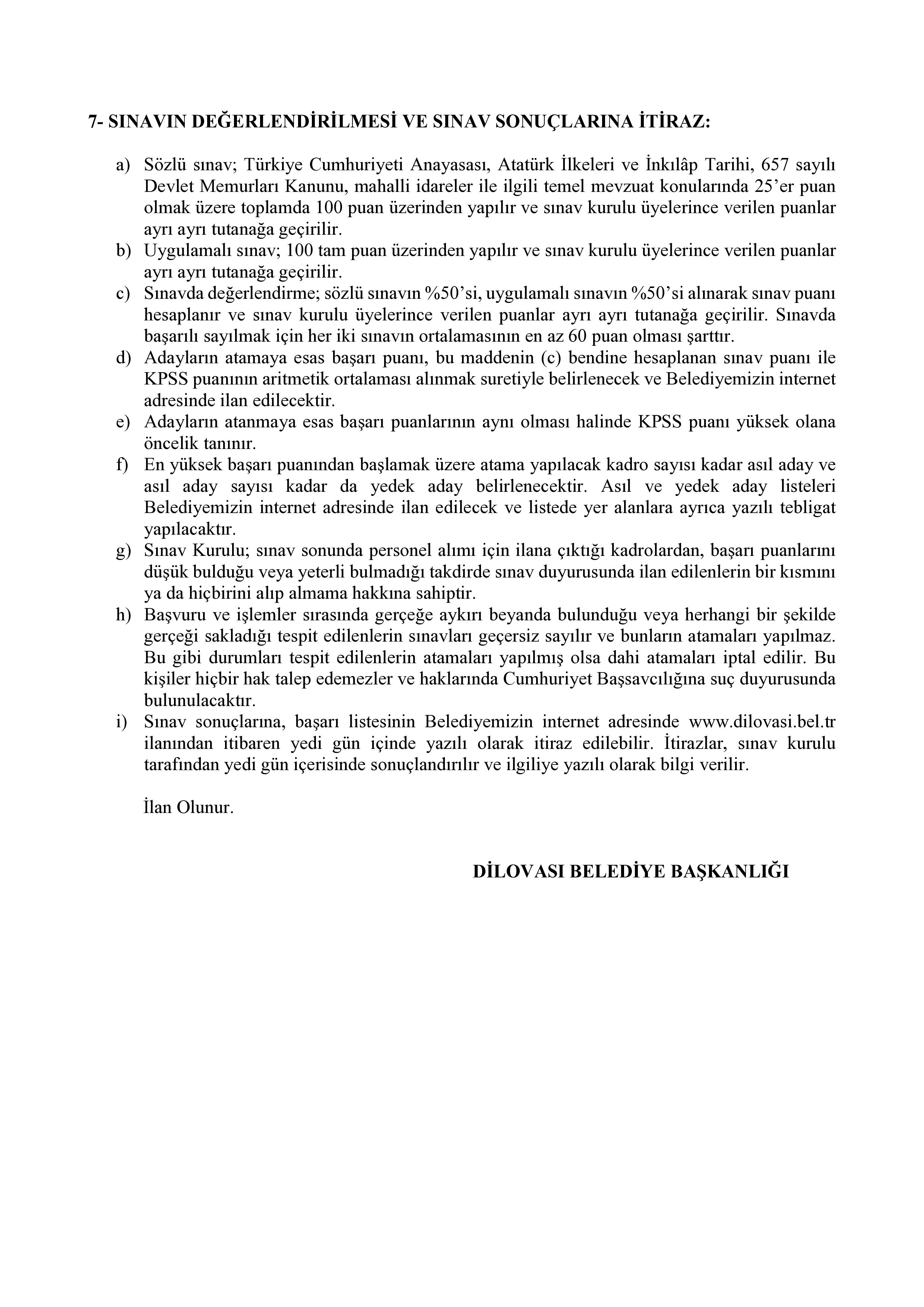 DİLOVASI BELEDİYE BAŞKANLIĞI 10 MEMUR ALACAK ( 20 Mayıs - 22 Mayıs) İlan İçeriği Sayfa 4