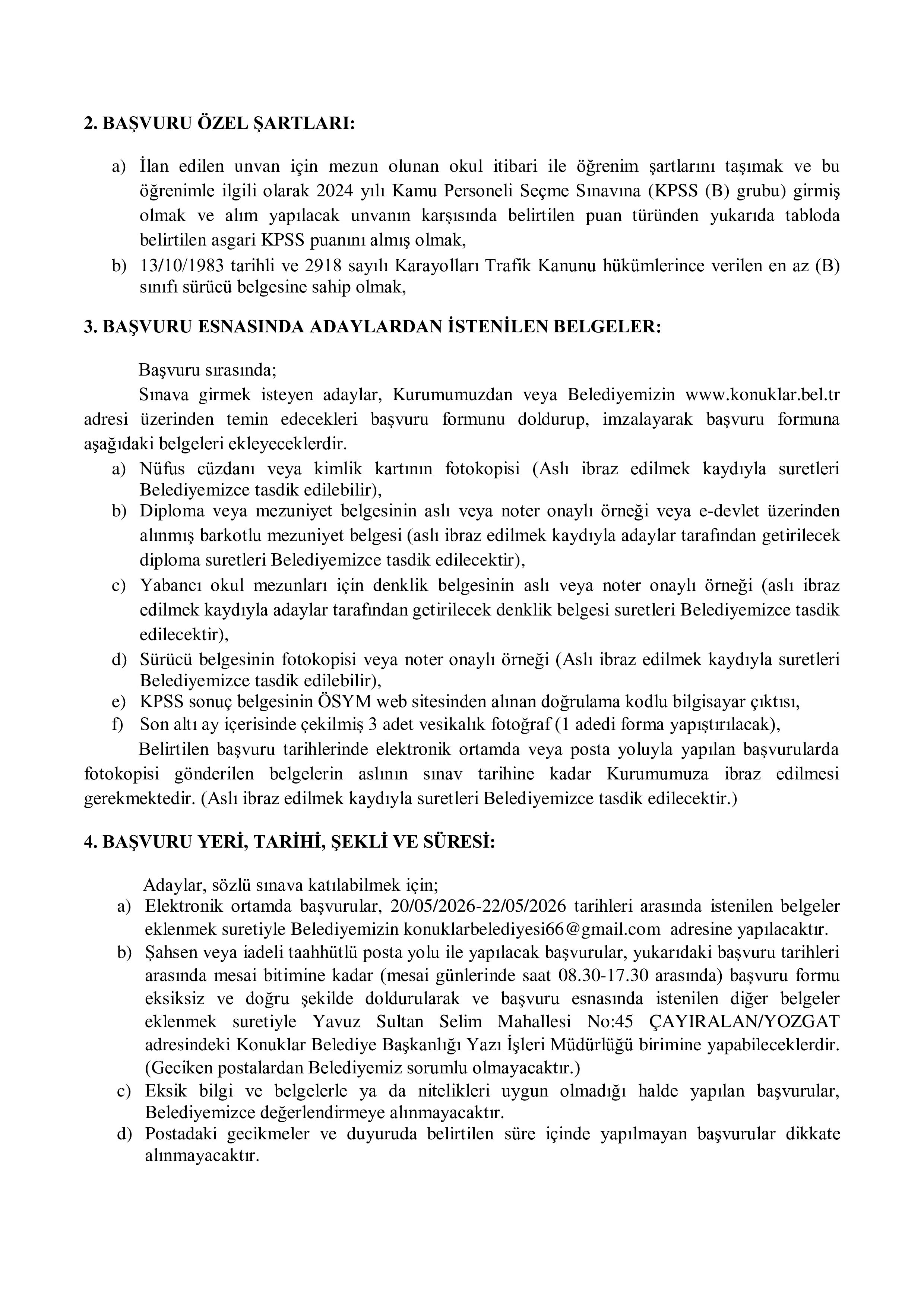 İlan İçeriği Sayfa 2 KONUKLAR BELEDİYE BAŞKANLIĞI 1 MEMUR ALACAK ( 20 Mayıs - 22 Mayıs) İlan İçeriği Sayfa 2