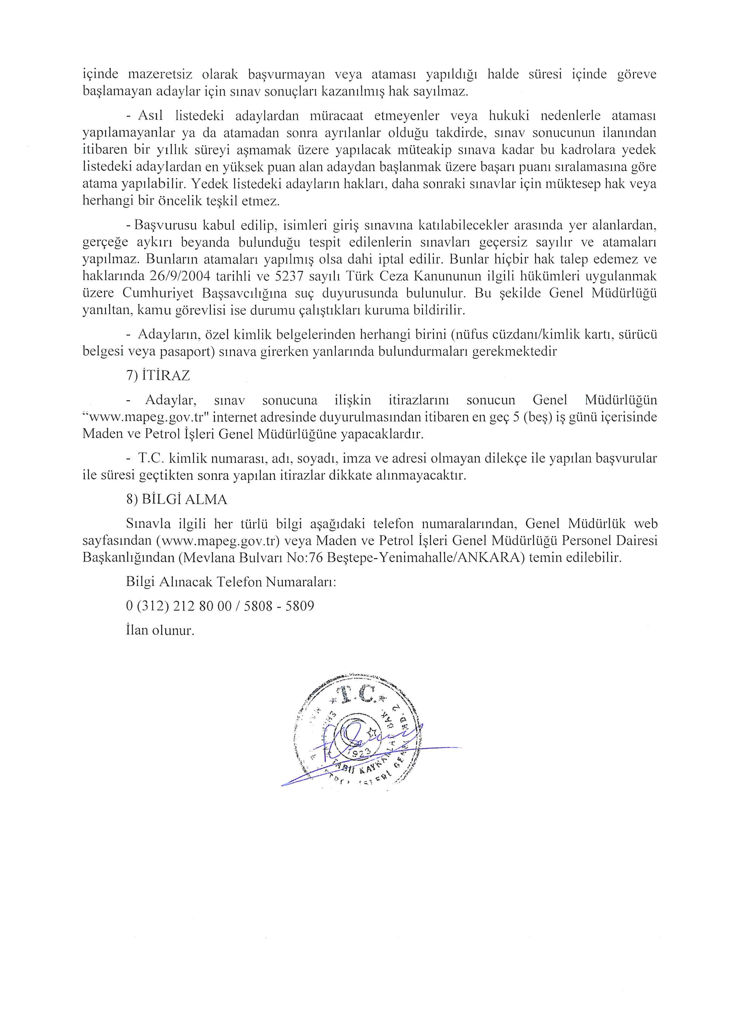 MADEN VE PETROL İŞLERİ GENEL MÜDÜRLÜĞÜ 12 UZMAN YARDIMCISI ALACAK ( 16 Aralık - 22 Aralık) İlan İçeriği Sayfa 3
