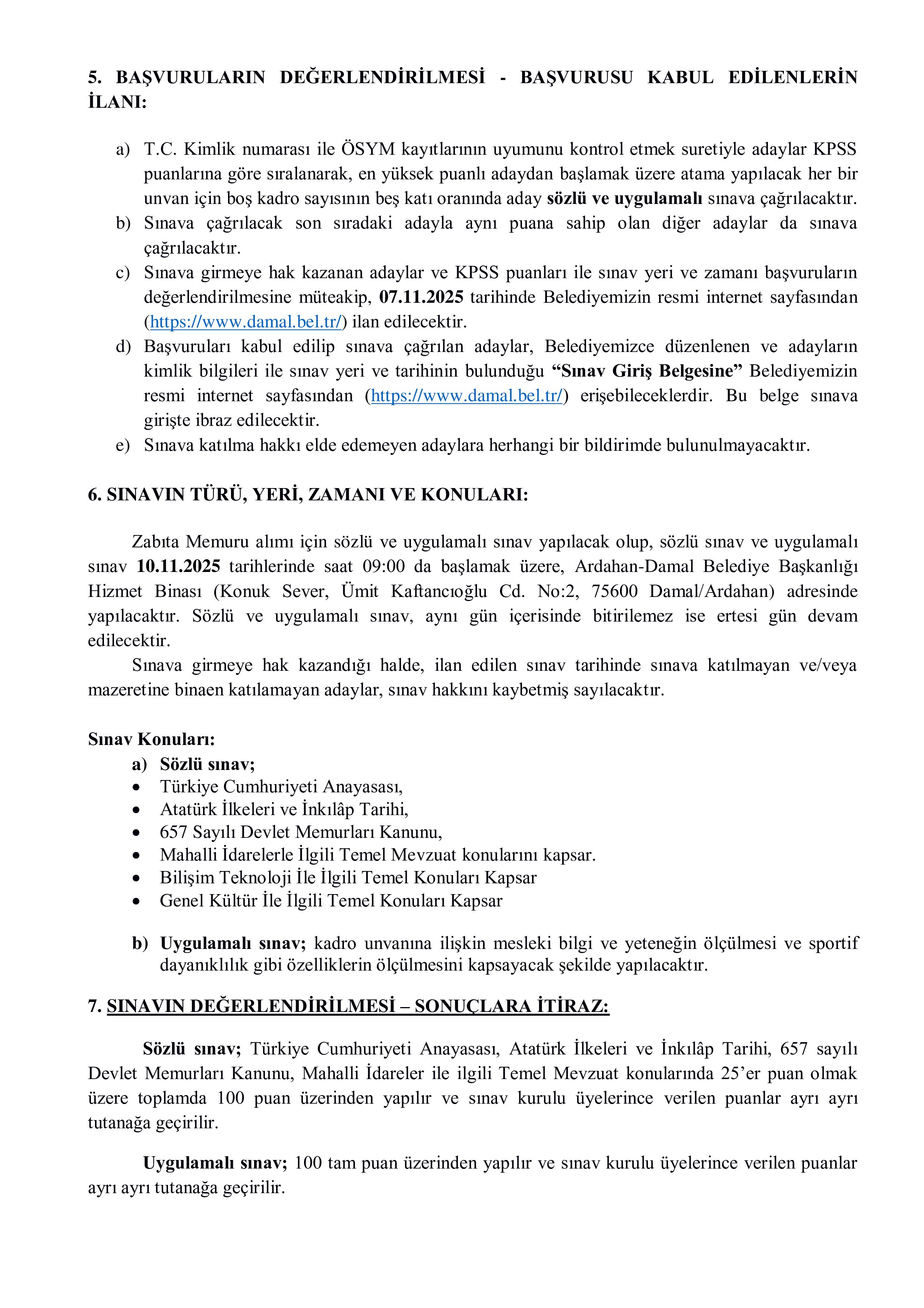 DAMAL BELEDİYE BAŞKANLIĞI 1 MEMUR ALACAK ( 5 Kasım - 7 Kasım) İlan İçeriği Sayfa 3