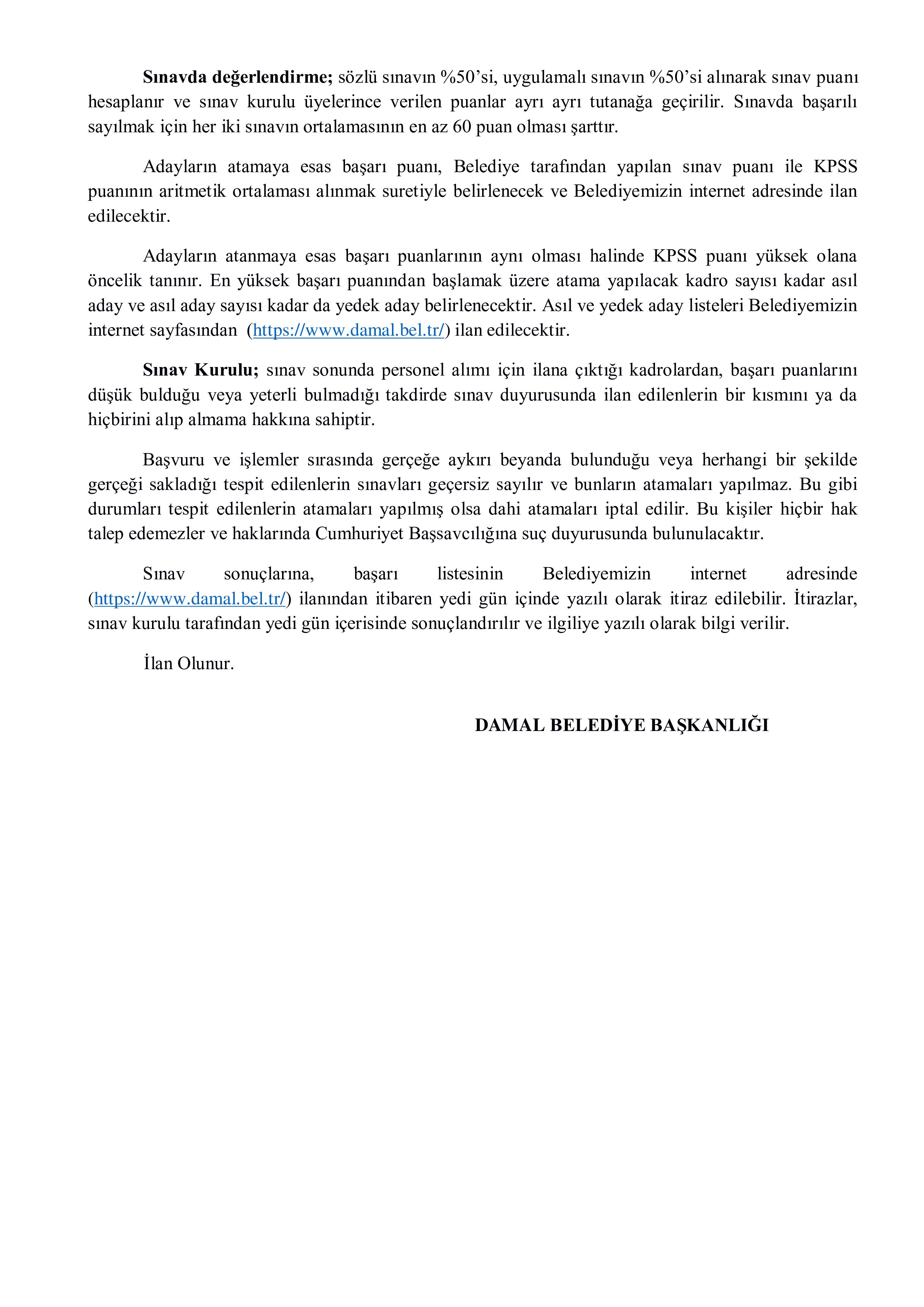 DAMAL BELEDİYE BAŞKANLIĞI 1 MEMUR ALACAK ( 5 Kasım - 7 Kasım) İlan İçeriği Sayfa 4