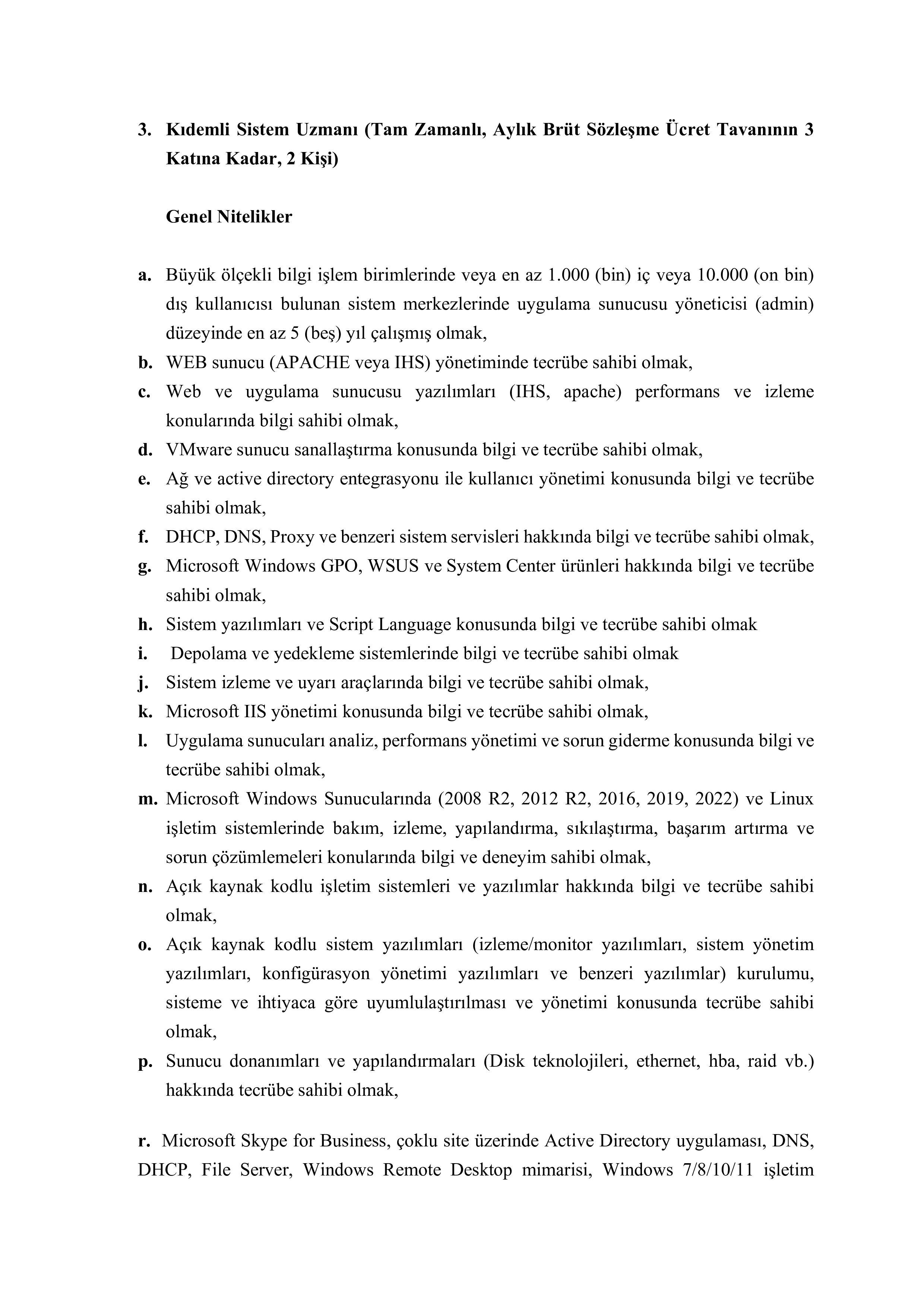 TÜRK STANDARTLARI ENSTİTÜSÜ 13 SÖZLEŞMELİ BİLİŞİM PERSONELİ ALACAK ( 10 Ekim - 20 Ekim) İlan İçeriği Sayfa 8