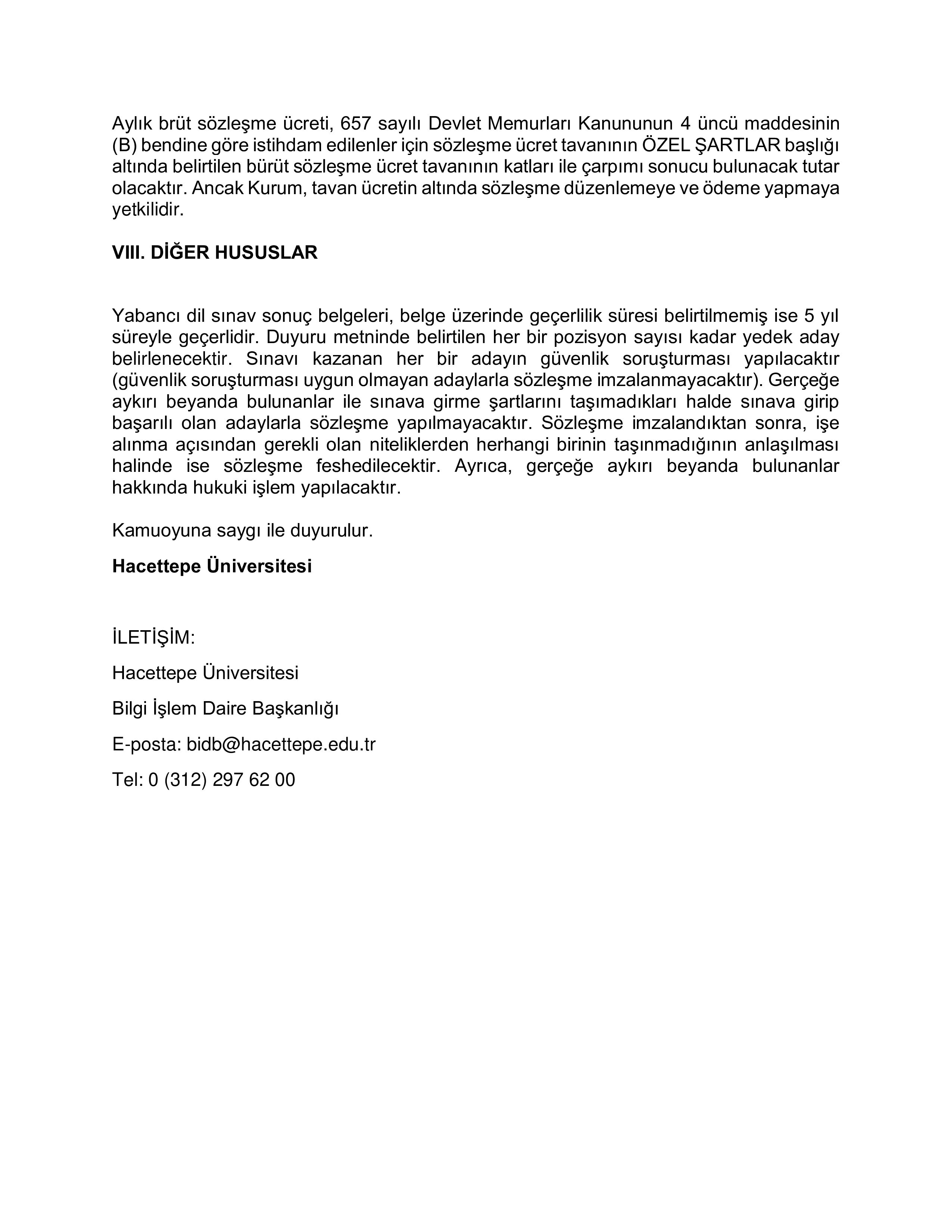 HACETTEPE ÜNİVERSİTESİ 1 SÖZLEŞMELİ BİLİŞİM PERSONELİ  ALACAK ( 9 Mart - 27 Mart) İlan İçeriği Sayfa 5