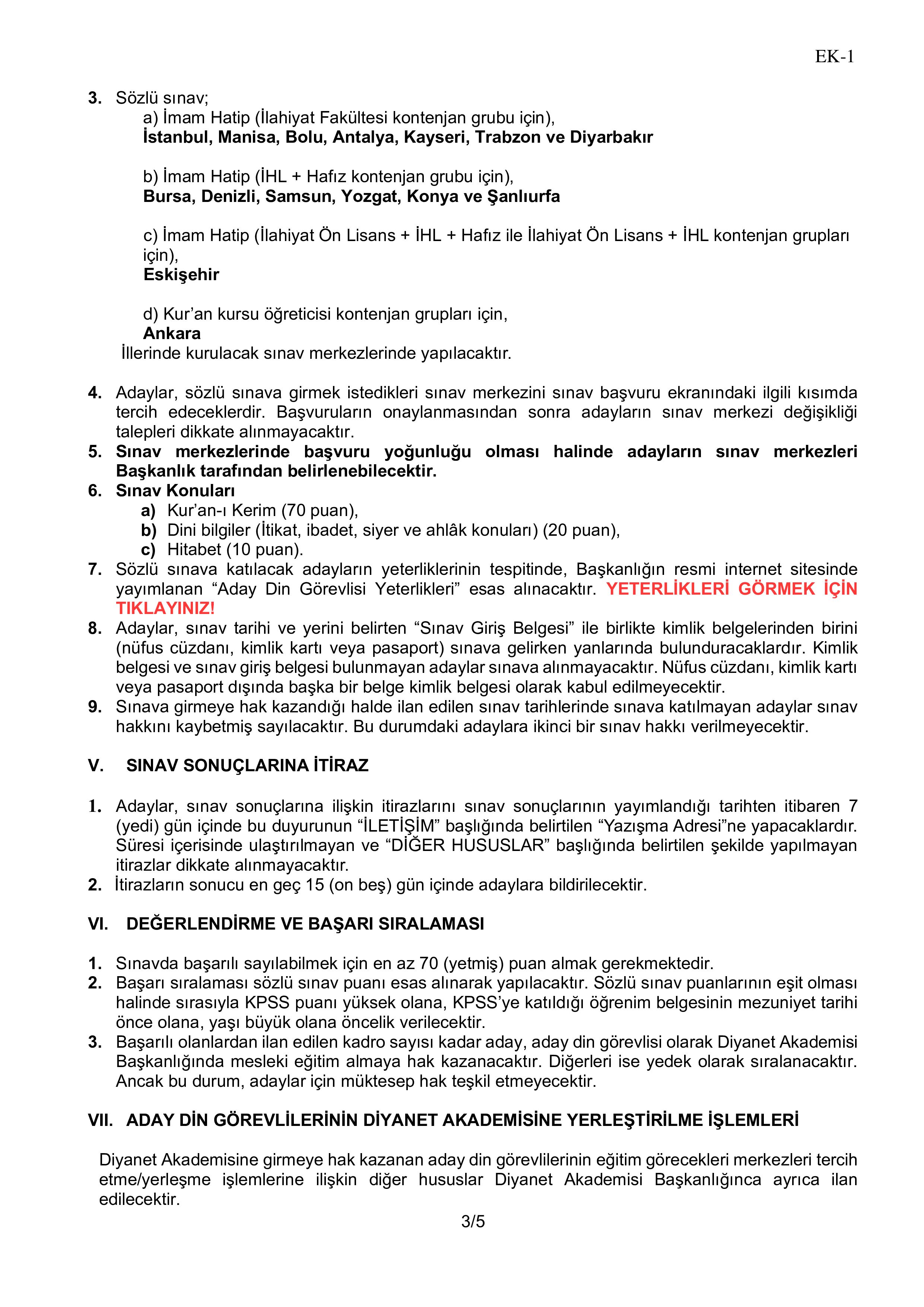DİYANET İŞLERİ BAŞKANLIĞI 3209 ADAY DİN GÖREVLİSİ (İ-H, KKÖ) ALACAK ( 20 Nisan - 4 Mayıs) İlan İçeriği Sayfa 3