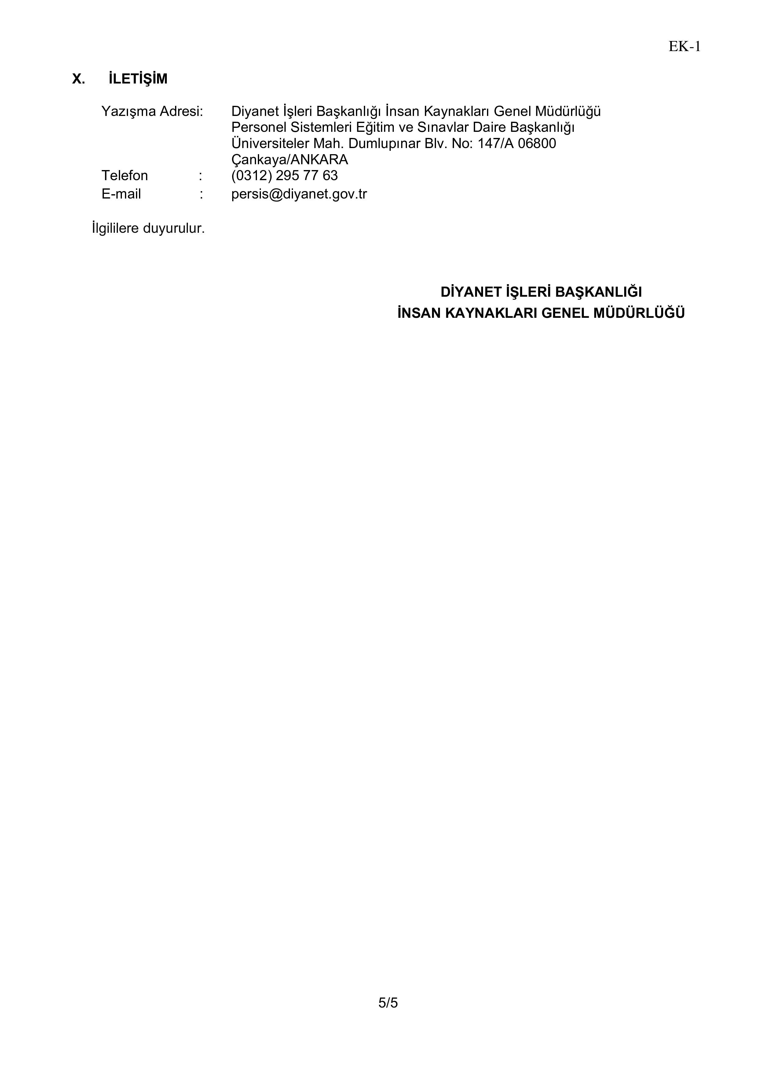 DİYANET İŞLERİ BAŞKANLIĞI 3209 ADAY DİN GÖREVLİSİ (İ-H, KKÖ) ALACAK ( 20 Nisan - 4 Mayıs) İlan İçeriği Sayfa 5
