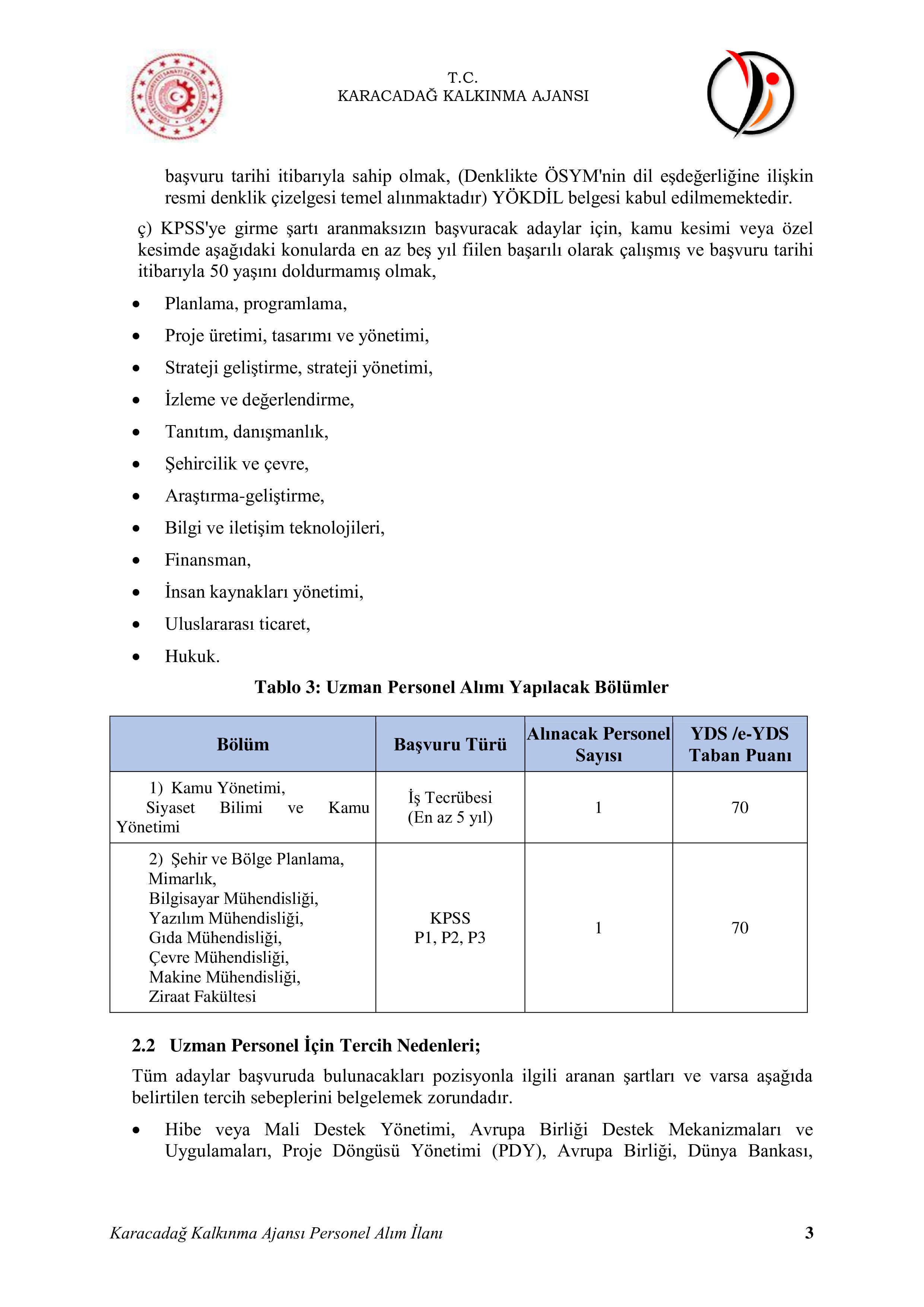 İlan İçeriği Sayfa 3 KARACADAĞ KALKINMA AJANSI 2 SÖZLEŞMELİ PERSONEL ALACAK ( 30 Nisan - 20 Mayıs) İlan İçeriği Sayfa 3
