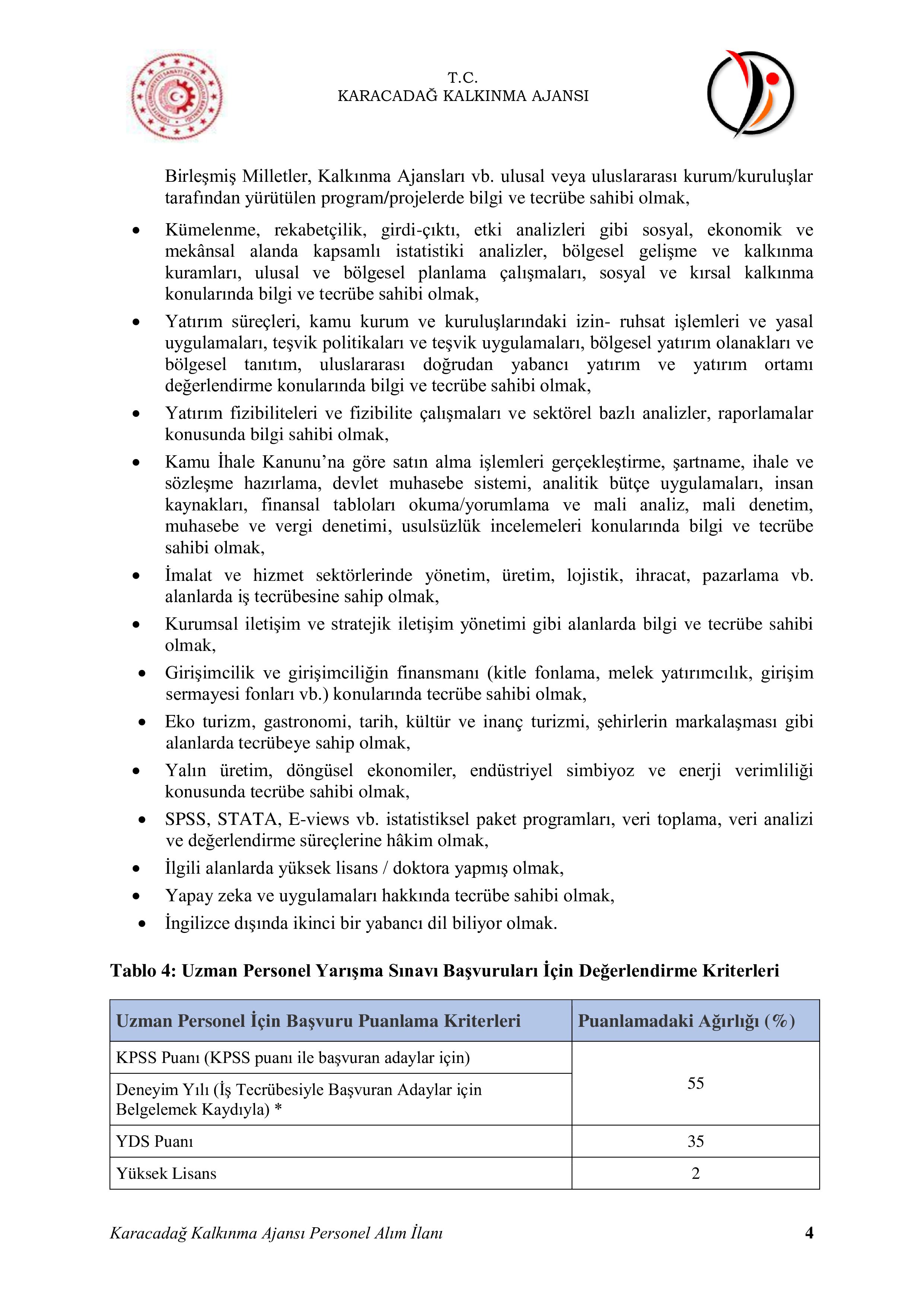 İlan İçeriği Sayfa 4 KARACADAĞ KALKINMA AJANSI 2 SÖZLEŞMELİ PERSONEL ALACAK ( 30 Nisan - 20 Mayıs) İlan İçeriği Sayfa 4