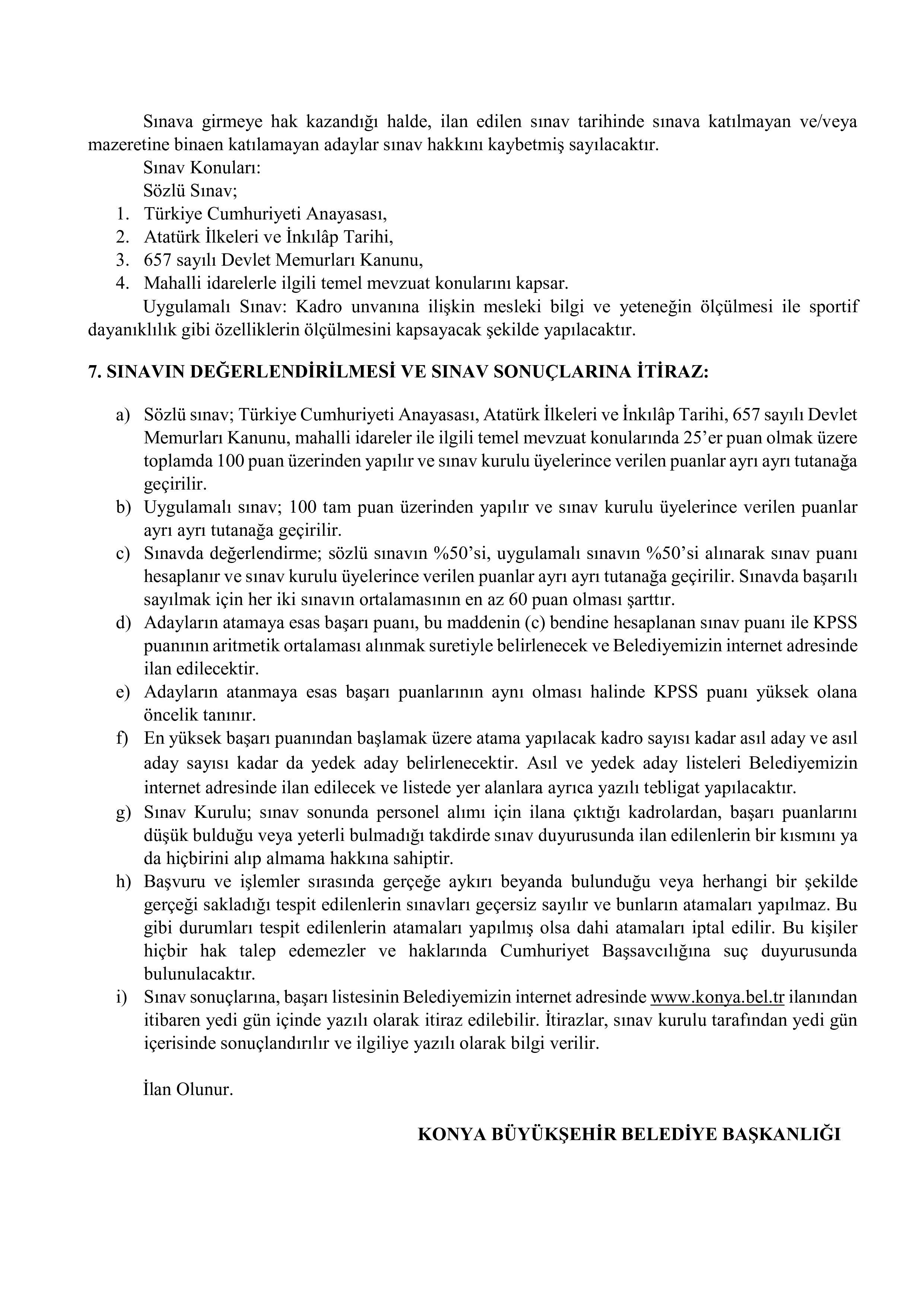 KONYA BÜYÜKŞEHİR BELEDİYE BAŞKANLIĞI 40 ZABITA MEMURU ALACAK ( 2 Haziran - 4 Haziran) İlan İçeriği Sayfa 4