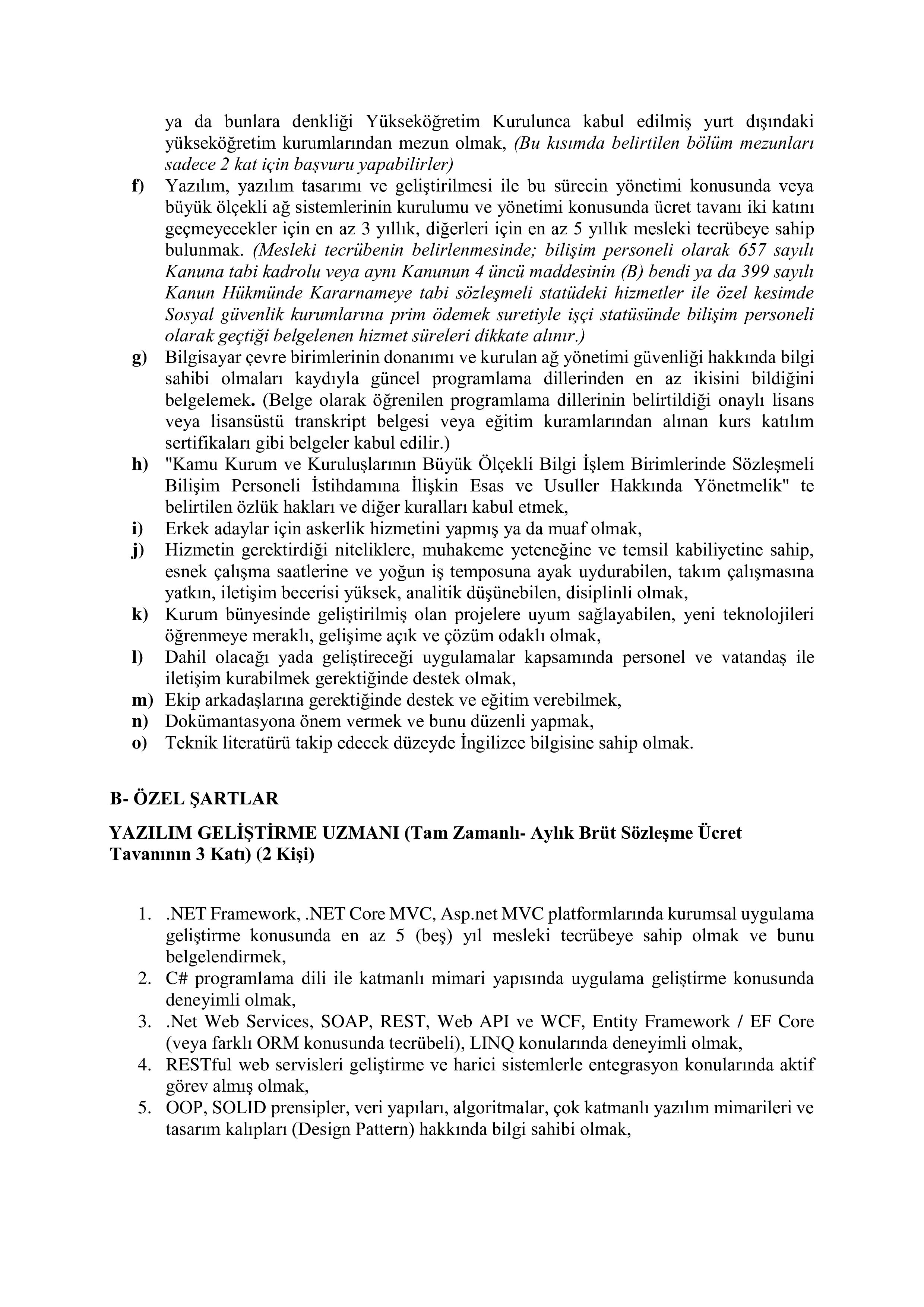 KAMU DENETÇİLİĞİ KURUMU 5 SÖZLEŞMELİ BİLİŞİM PERSONELİ ALACAK ( 9 Ocak - 24 Ocak) İlan İçeriği Sayfa 2