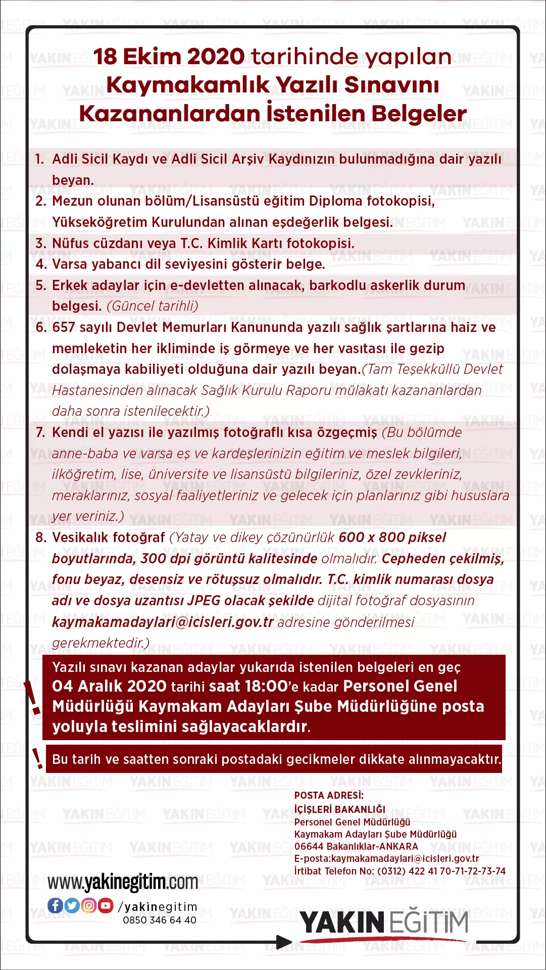 kaymakamlık mülakatına kalanlar için istenen belgeler